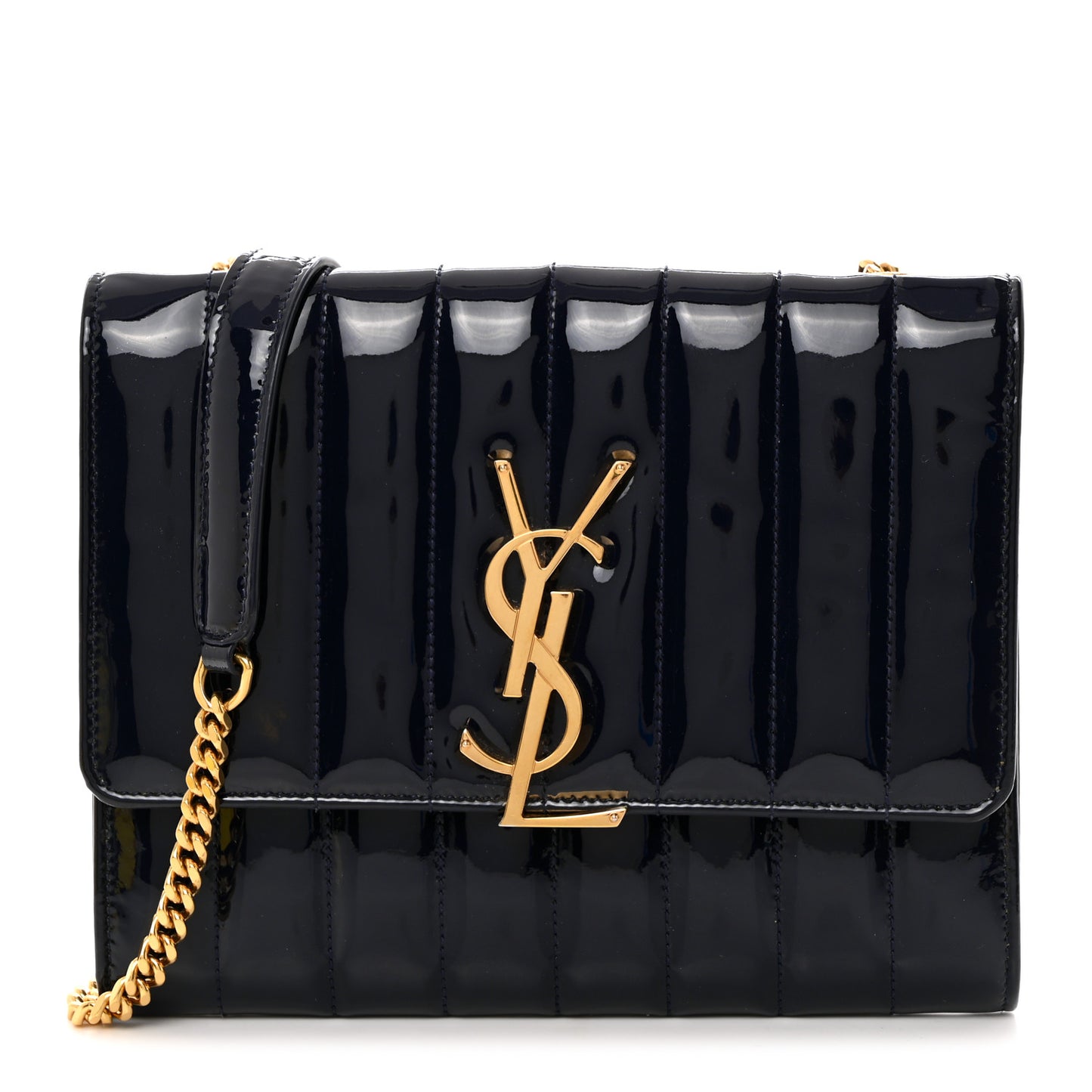 Patent Calfskin Matelasse Monogram Medium Vicky Chain Bag Blue