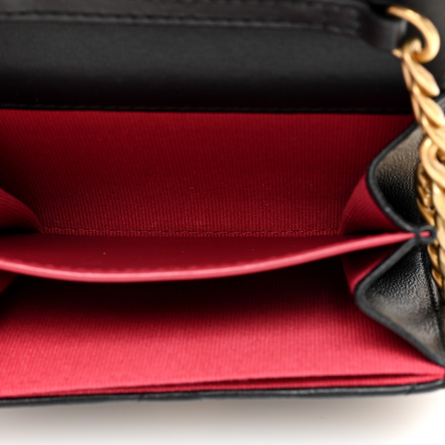 Lambskin Enamel Quilted Pending CC Card Holder On Chain Black
