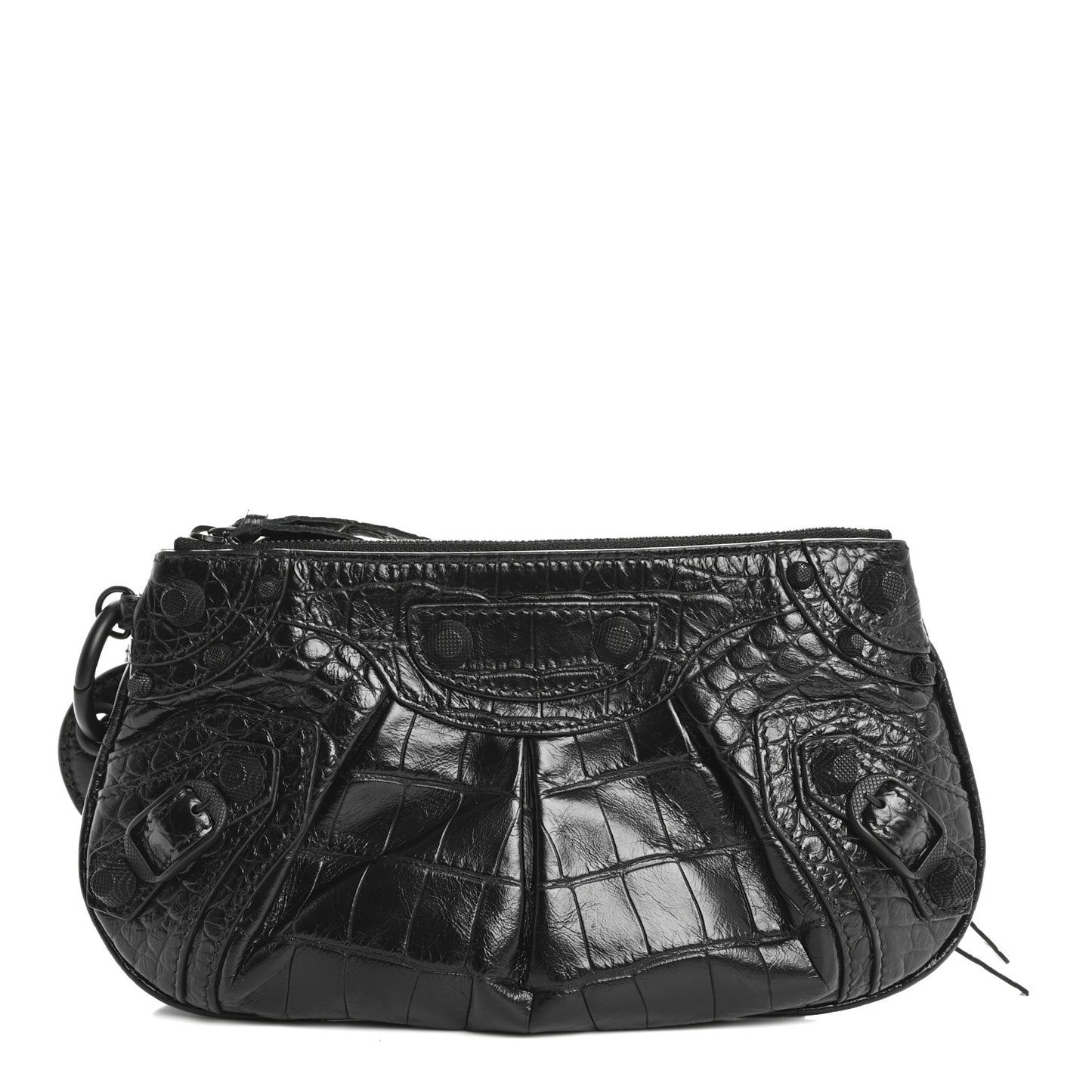 Extra Supple Calfskin Crocodile Embossed Monochrome Mini Le Cagole Multi Pouch Black