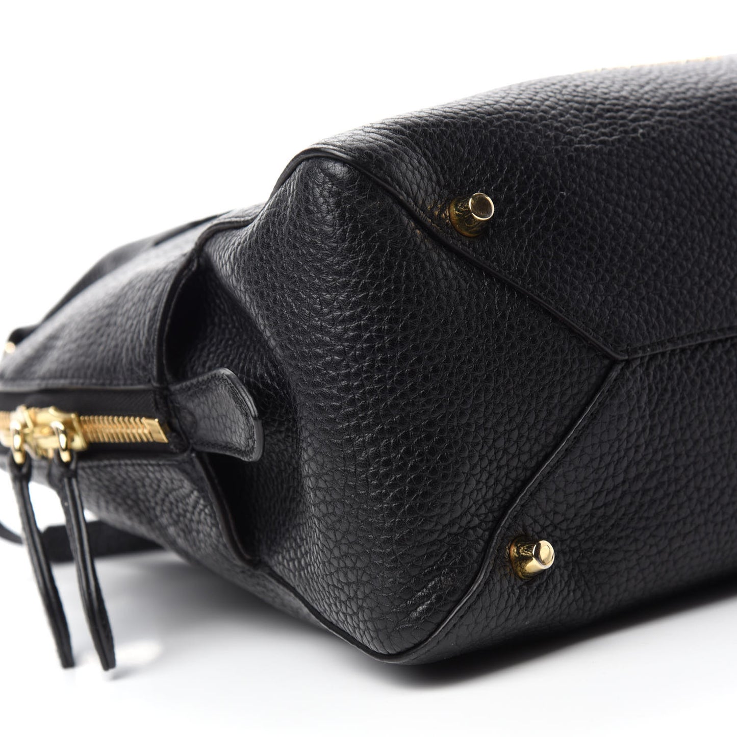London Grainy Calfskin Small Greenwood Bowling Bag Black