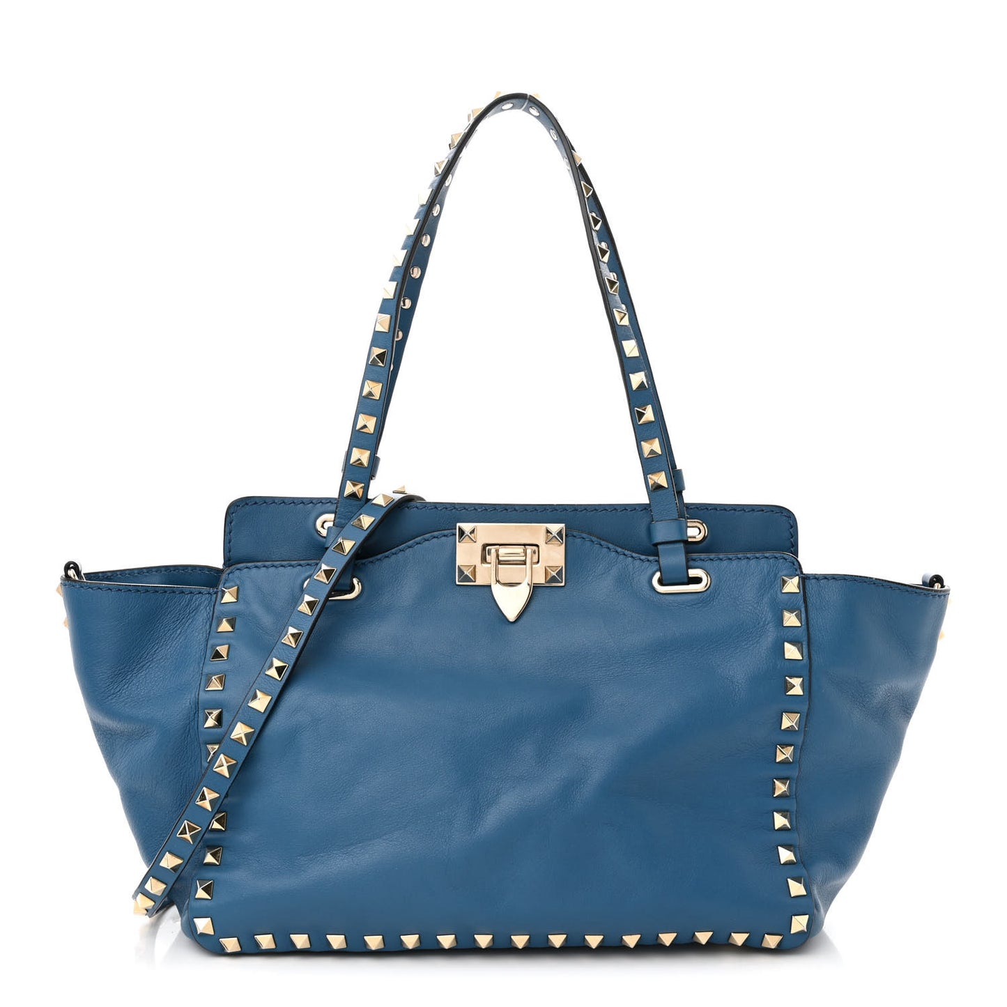Vitello Small Rockstud Tote Blue Delft