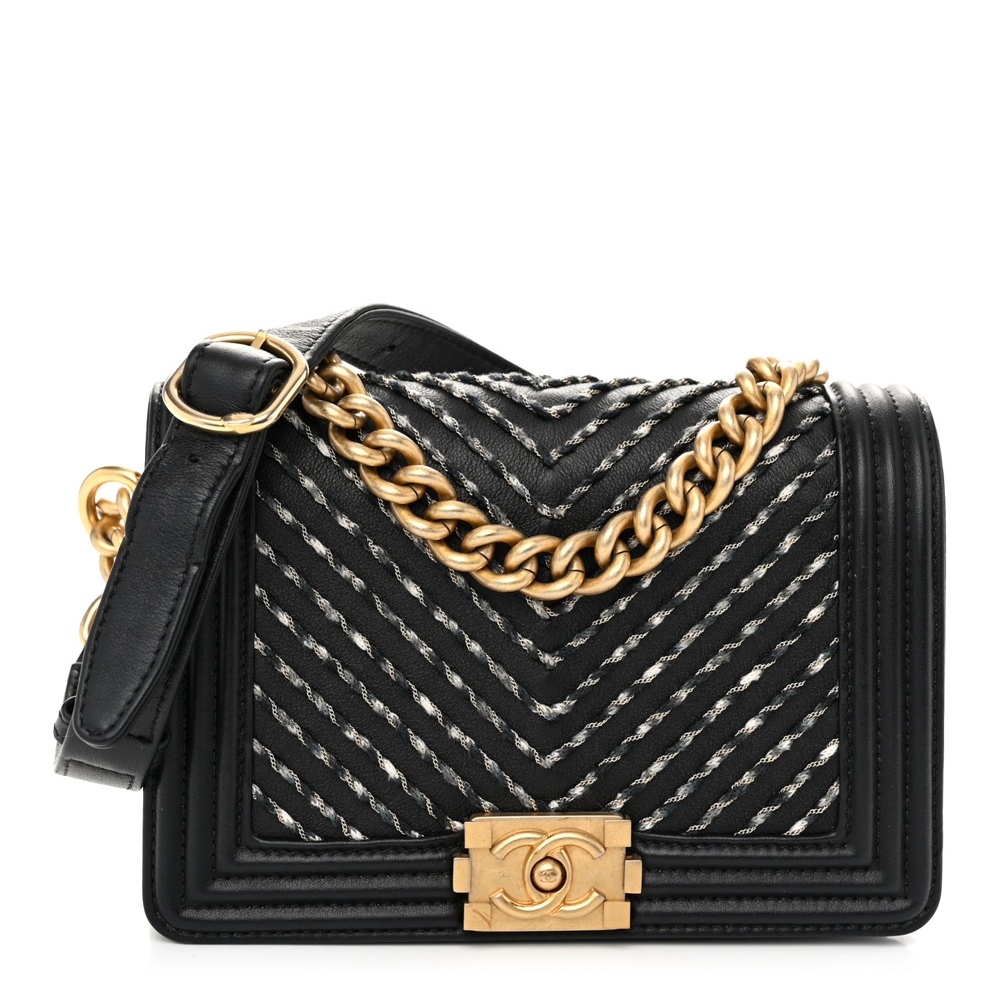 Calfskin Chevron Embroidered Boy By The Sea Flap Waist Belt Bag Black