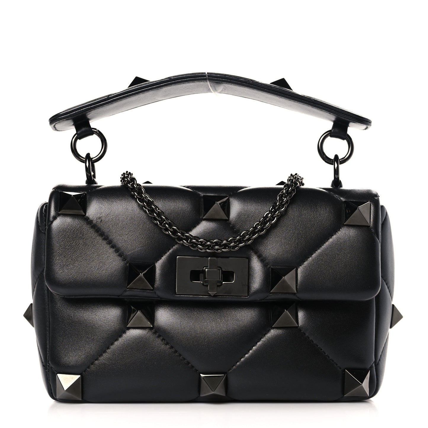 Nappa Monochrome Medium Roman Stud Shoulder Bag Black