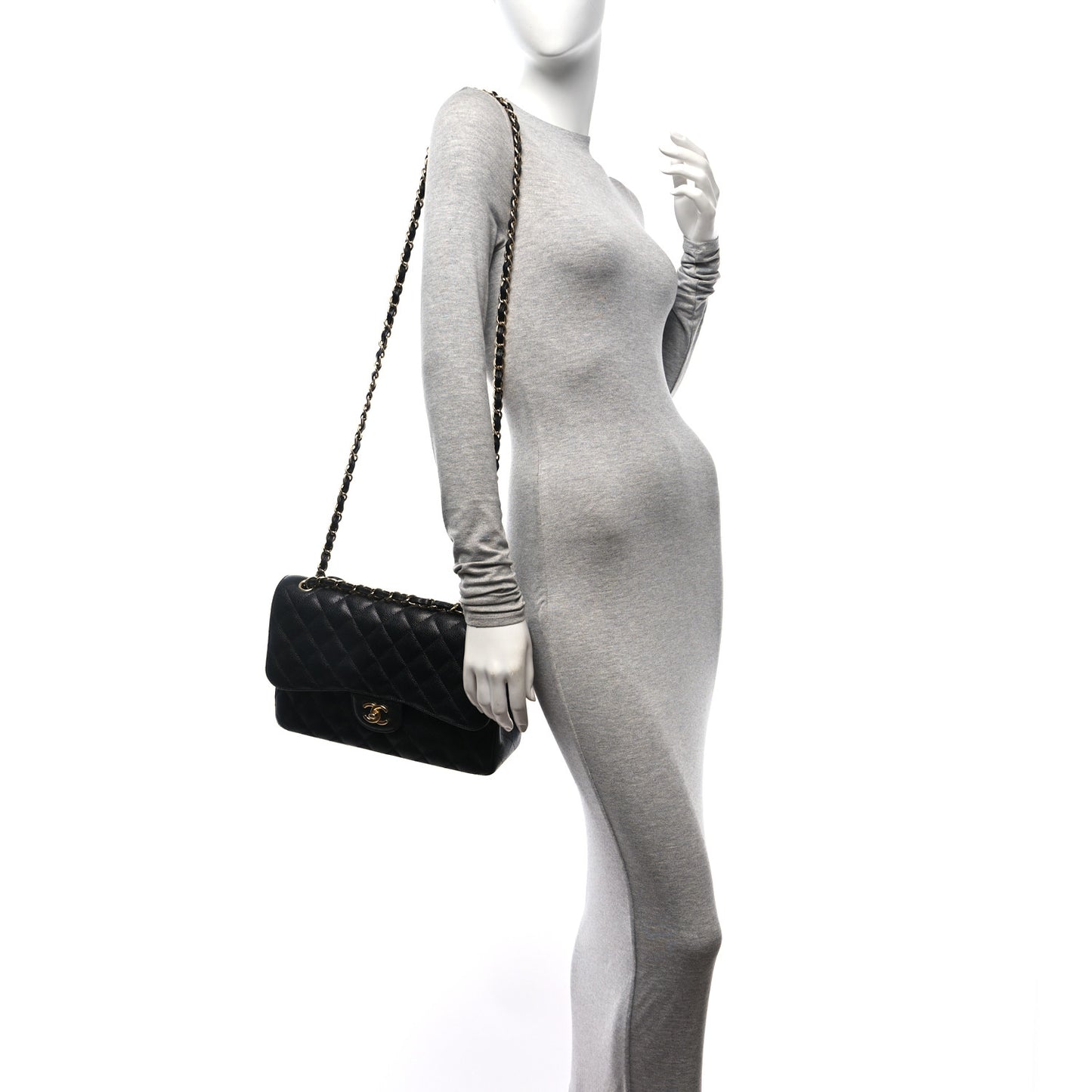 Caviar Quilted Jumbo Double Flap Black