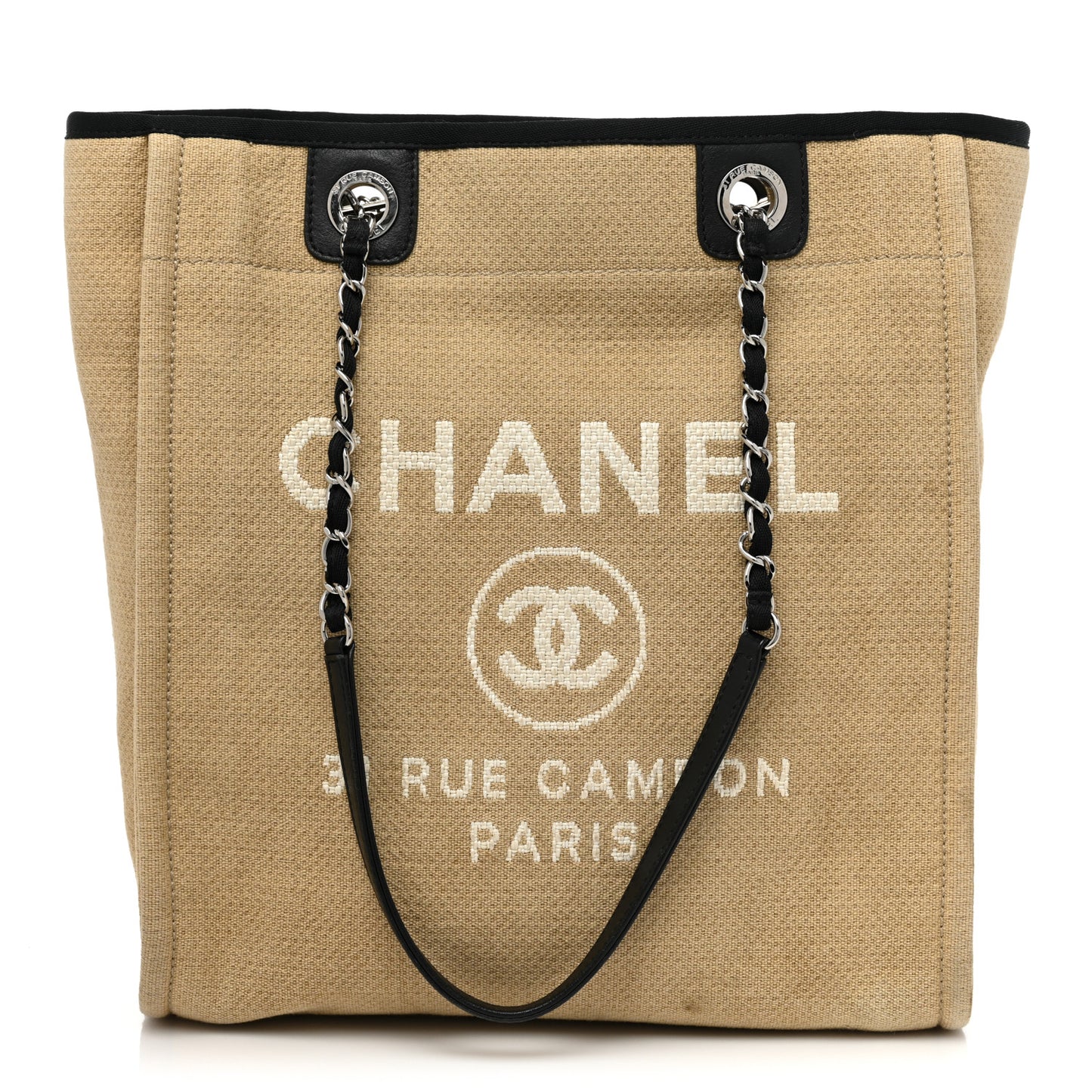 Canvas Mini Deauville Tote Beige Black