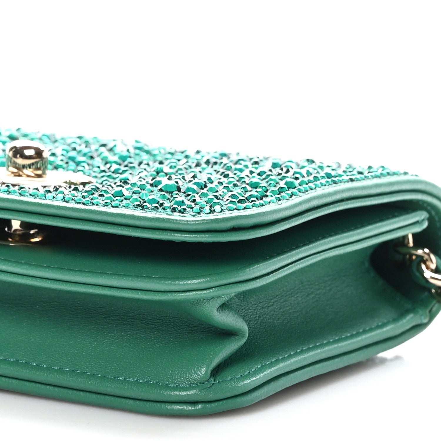Chanel Lambskin Crystal Diamante Clutch With Chain Green 11 of 12