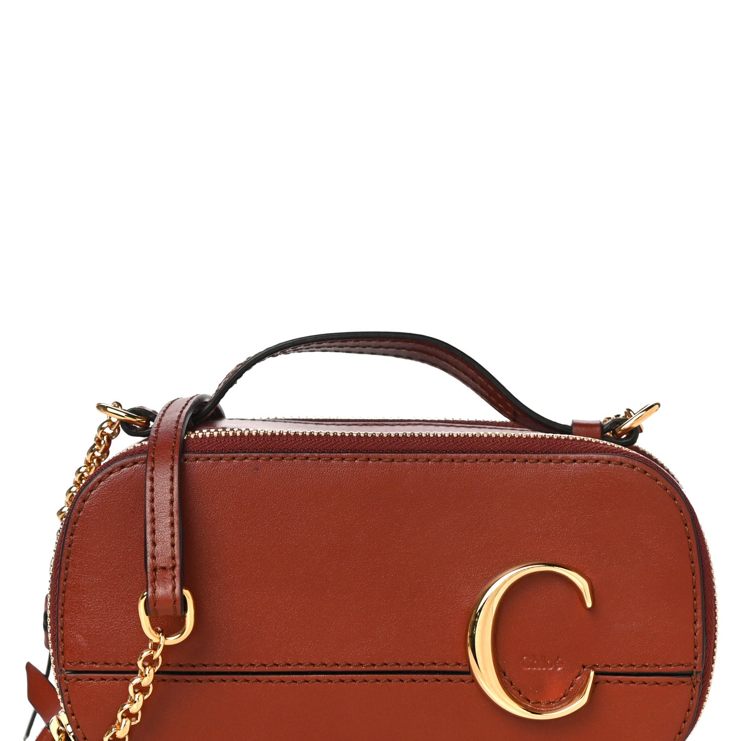 Shiny Calfskin Mini Vanity C Bag Sepia Brown