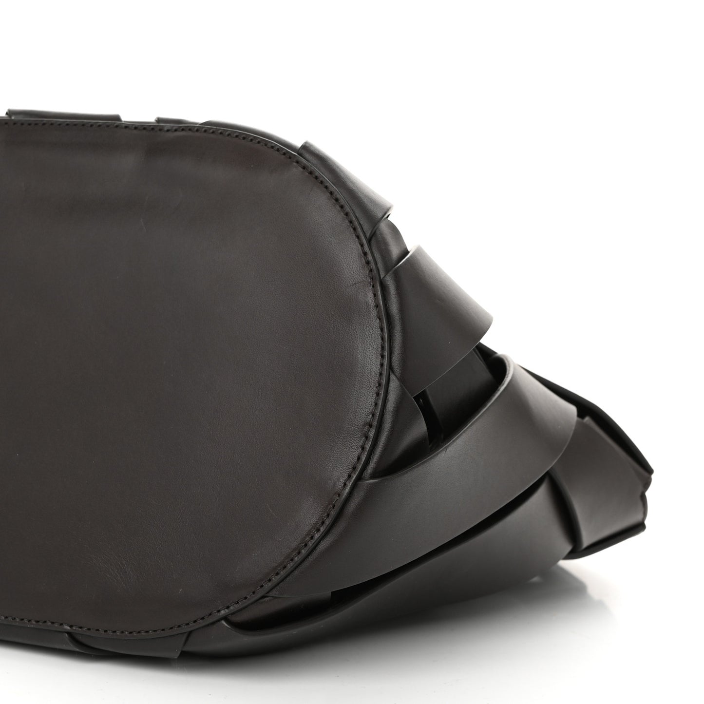 Calfskin V Woven Drawstring Tote Dark Brown