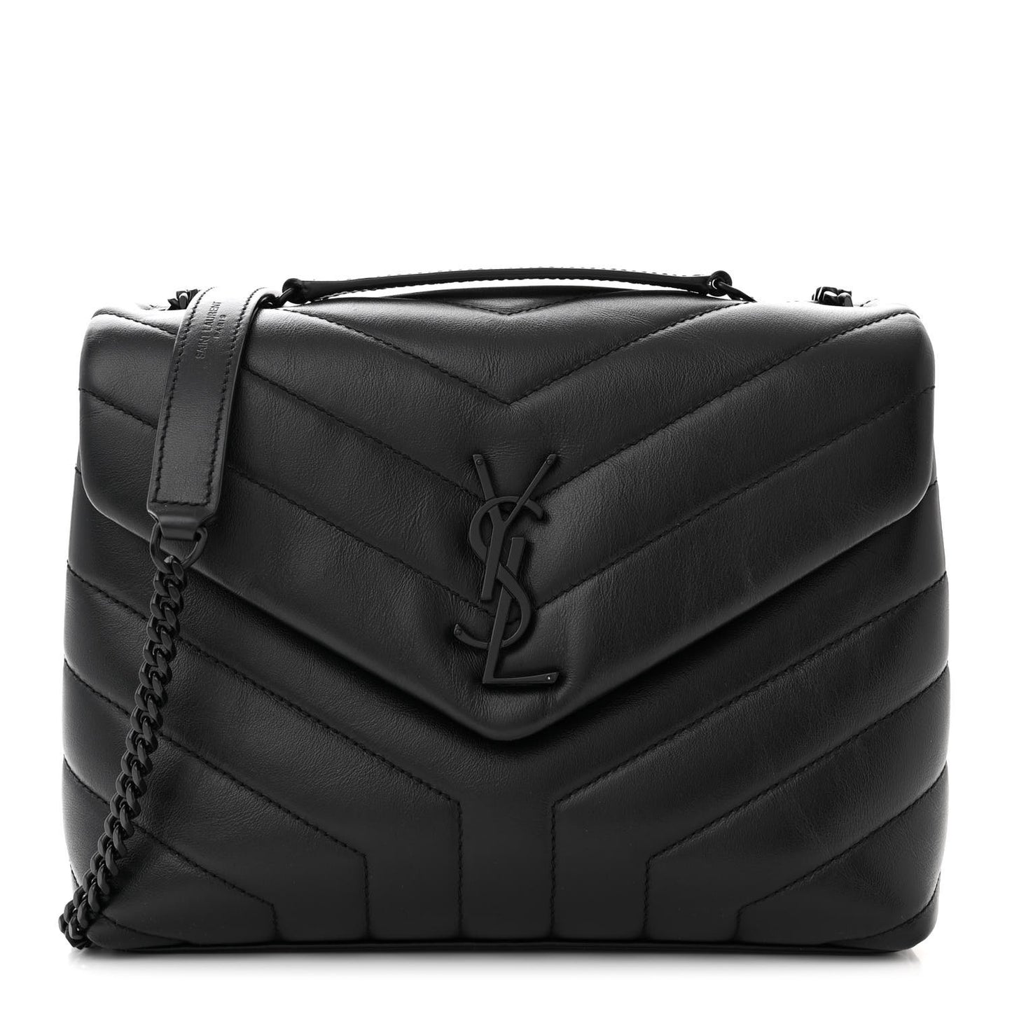 Calfskin Y Quilted Monogram Monochrome Small Loulou Chain Satchel Black