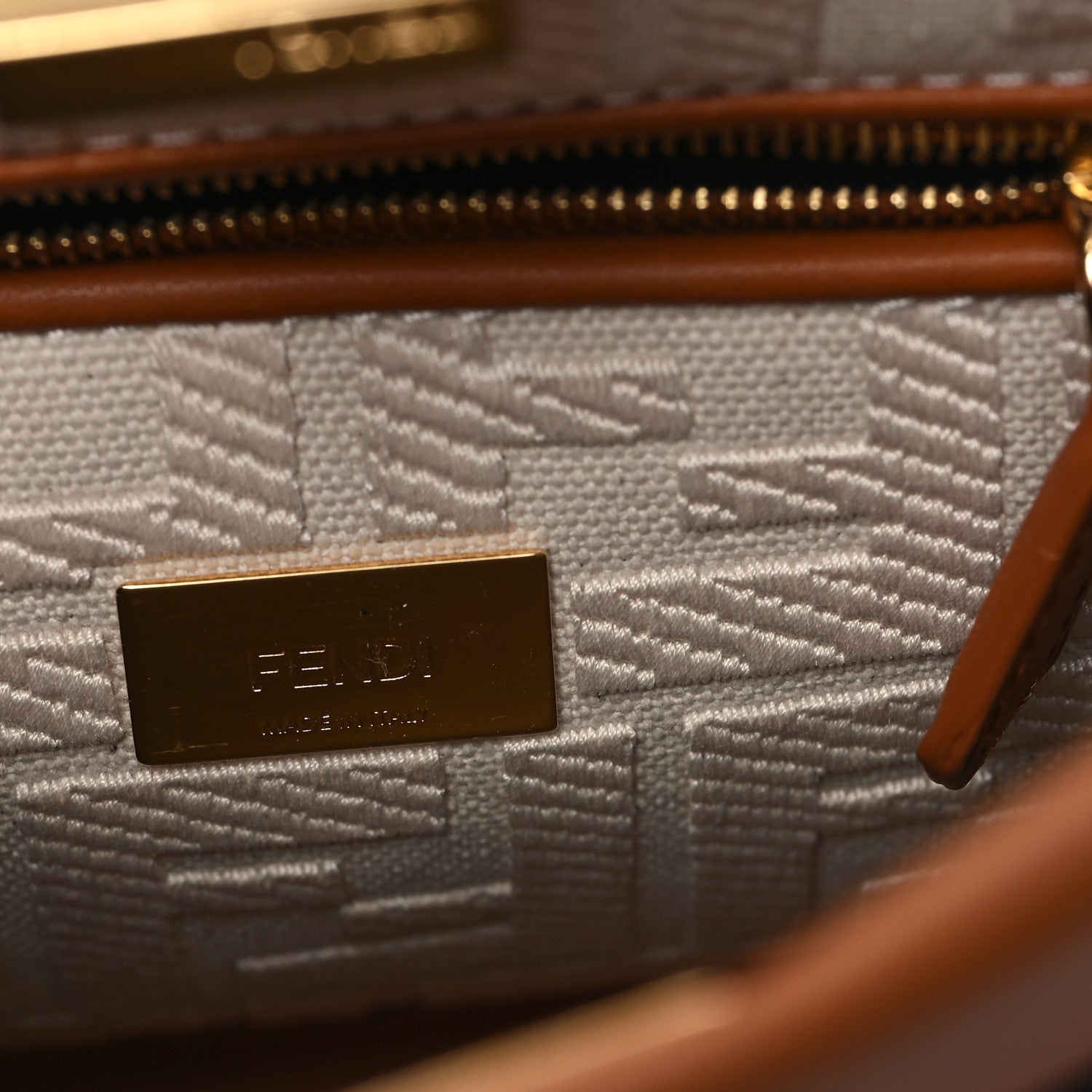 Fendi Vitello Seta Canvas FF Embroidered Mini Peekaboo Iconic Satchel Brandy Grezzo 6 of 10