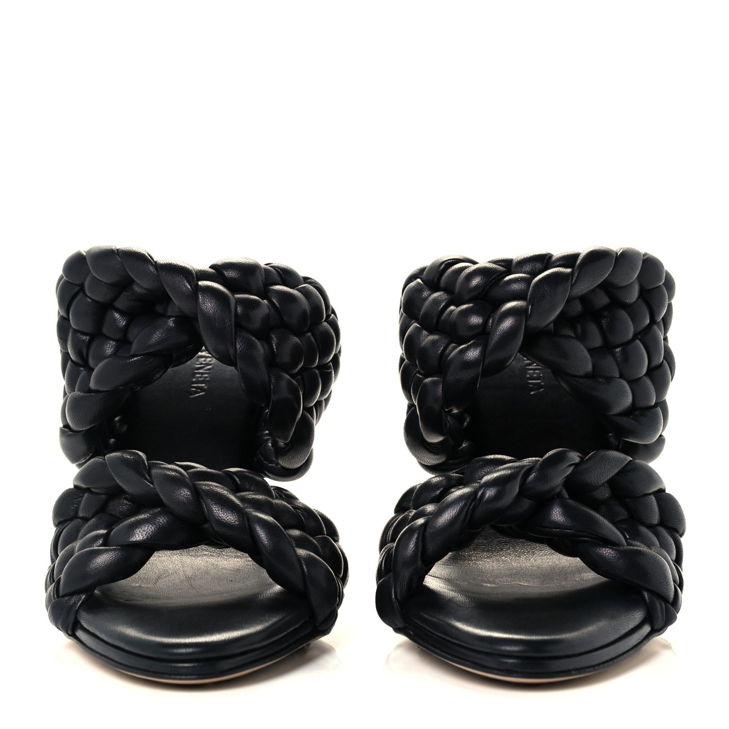 Nappa Twisted Padded Intrecciato Curve Slide Sandals 36 Black