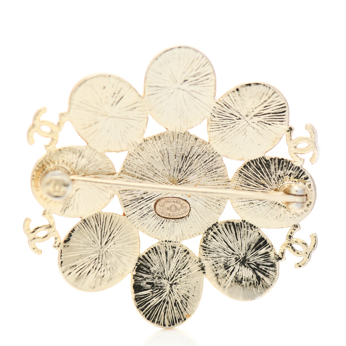 Pearl Crystal CC Brooch Pearly White Gold