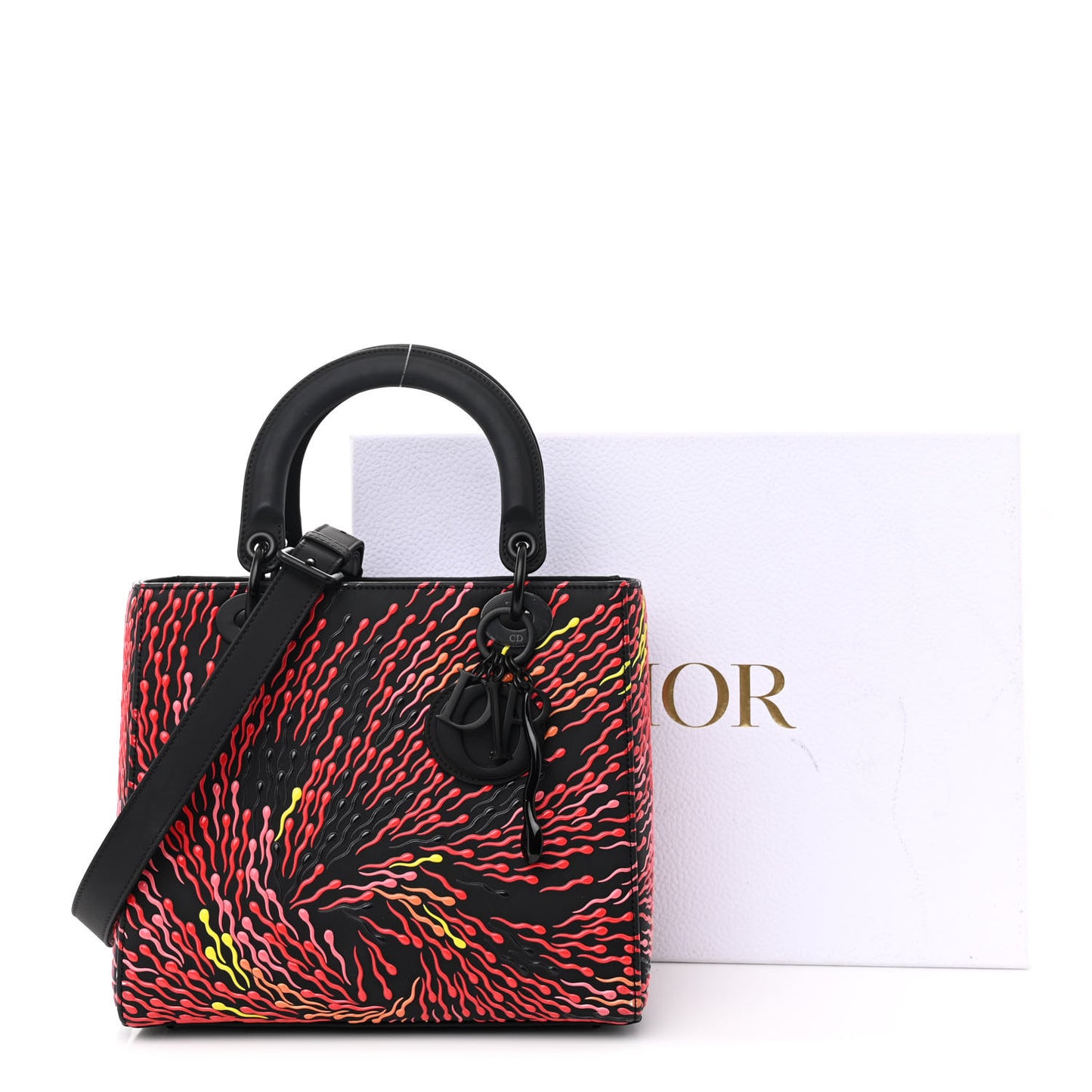 X BHARTI KHER Calfskin Embossed Matte Medium Lady Dior Art Black Multicolor