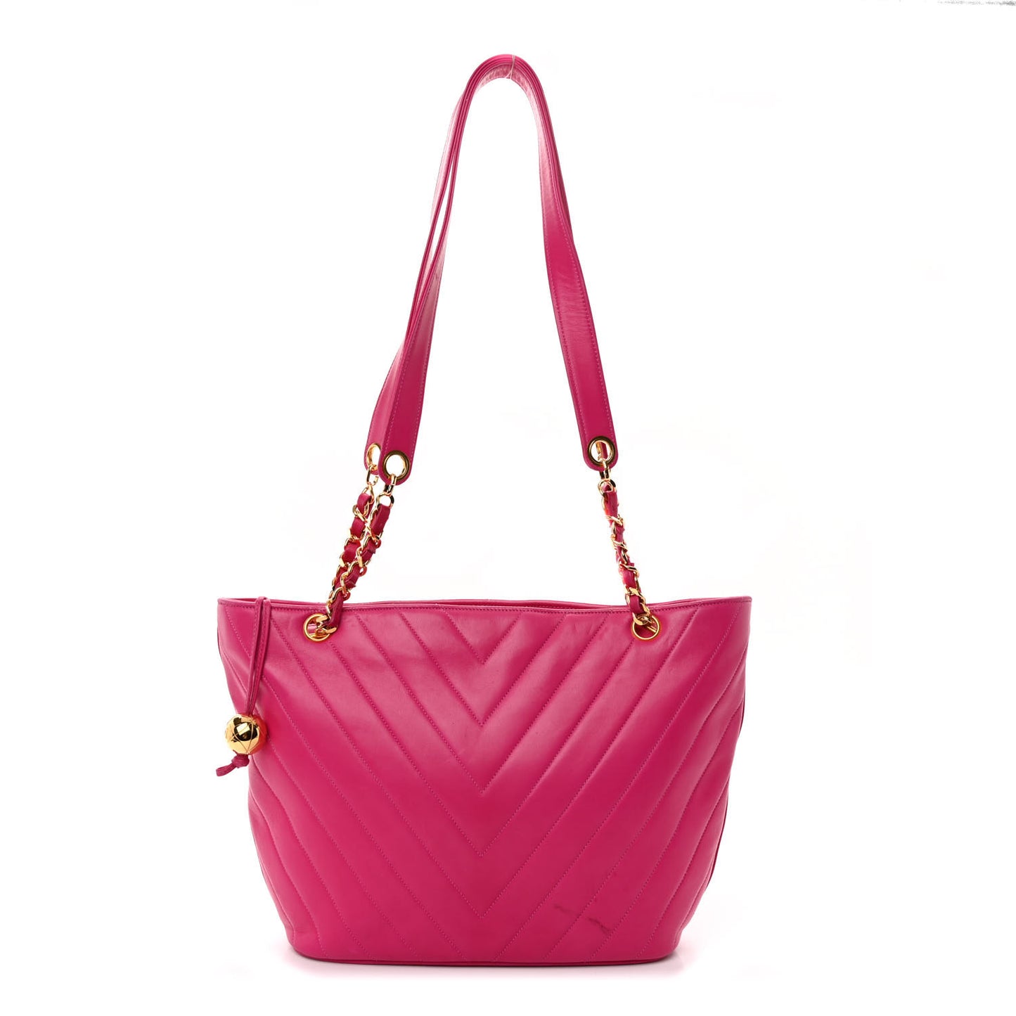 Lambskin Chevron Quilted Shoulder Bag Pink