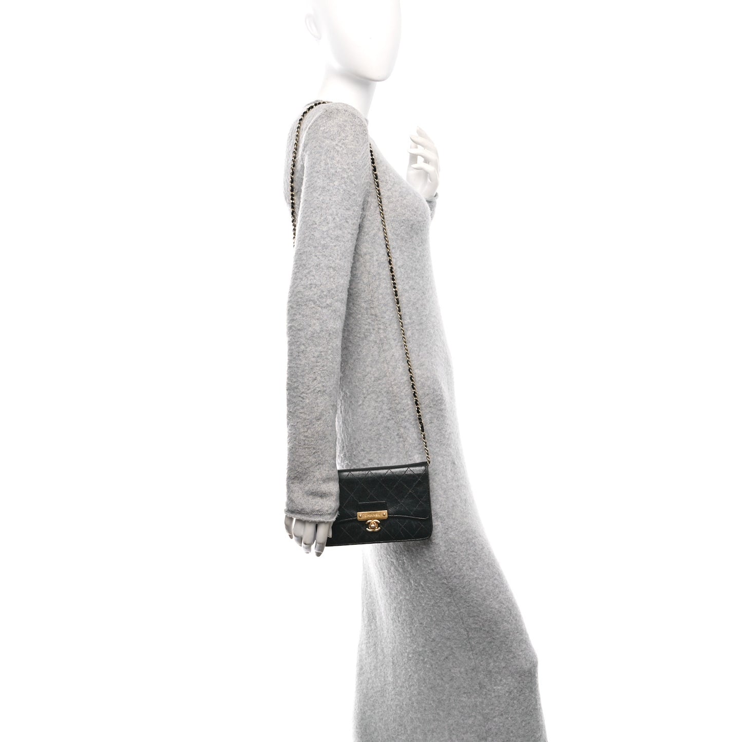 Goatskin Stitched Golden CC Wallet on Chain WOC Black