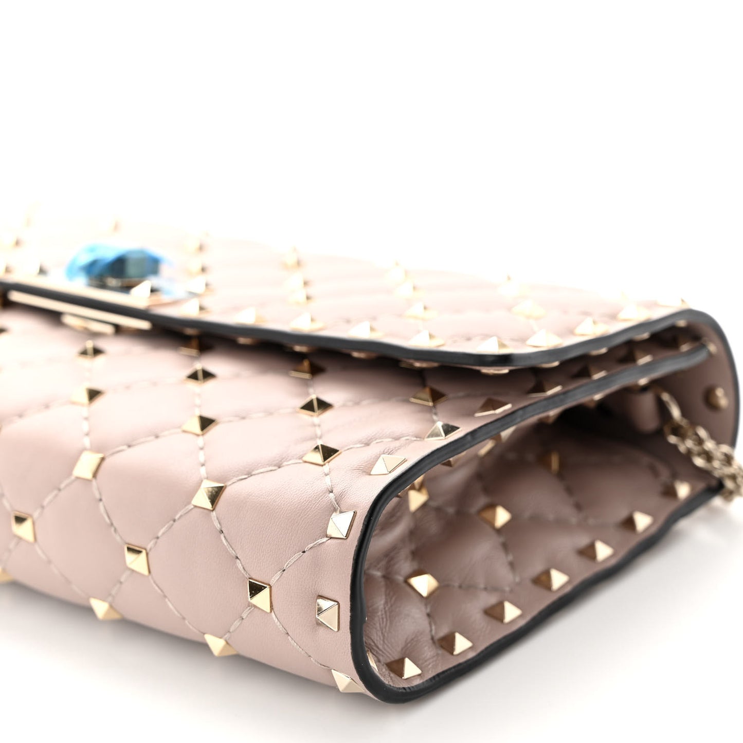 Lambskin Rockstud Spike Wallet on Chain Poudre
