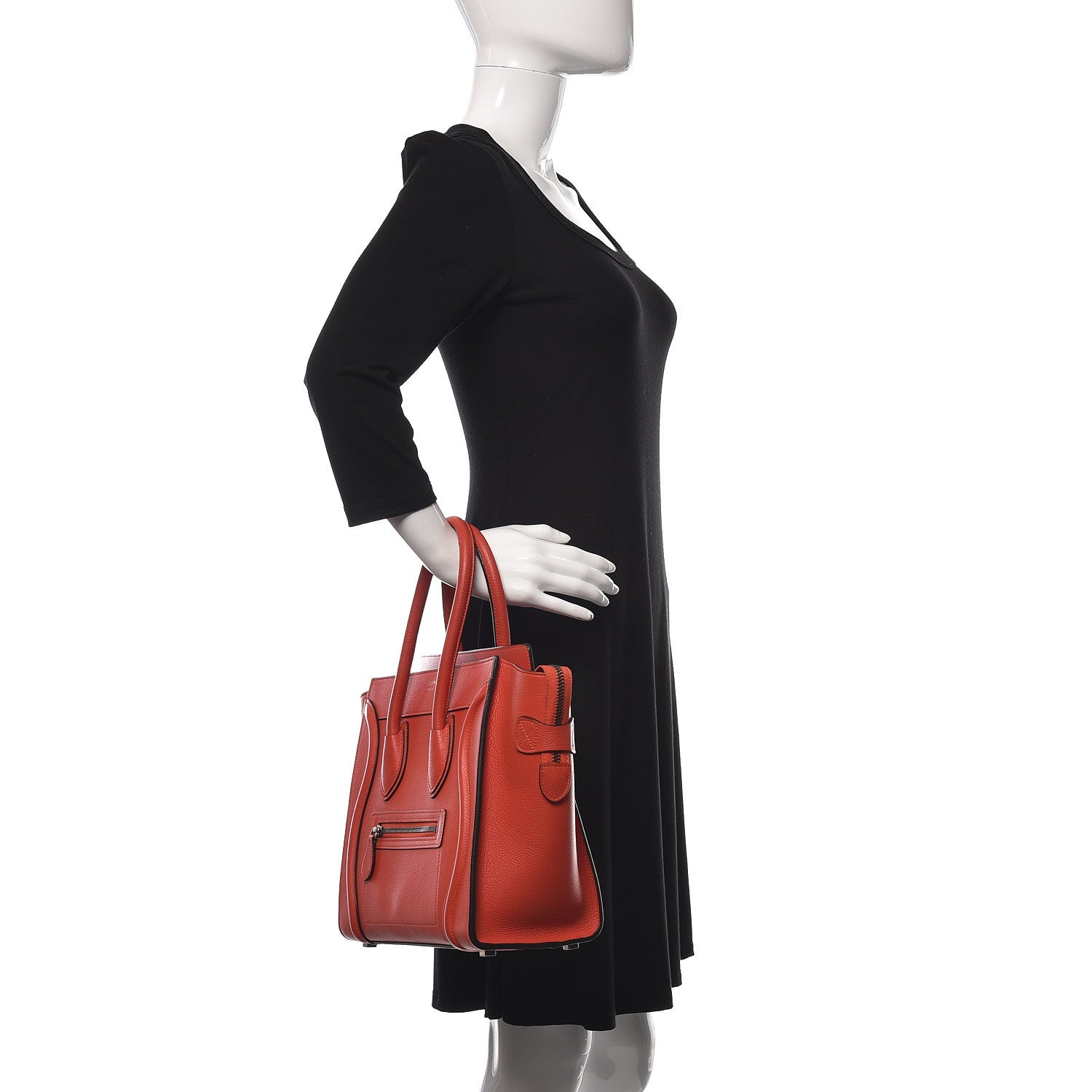 Celine Drummed Calfskin Micro Luggage Vermillion 2 of 11