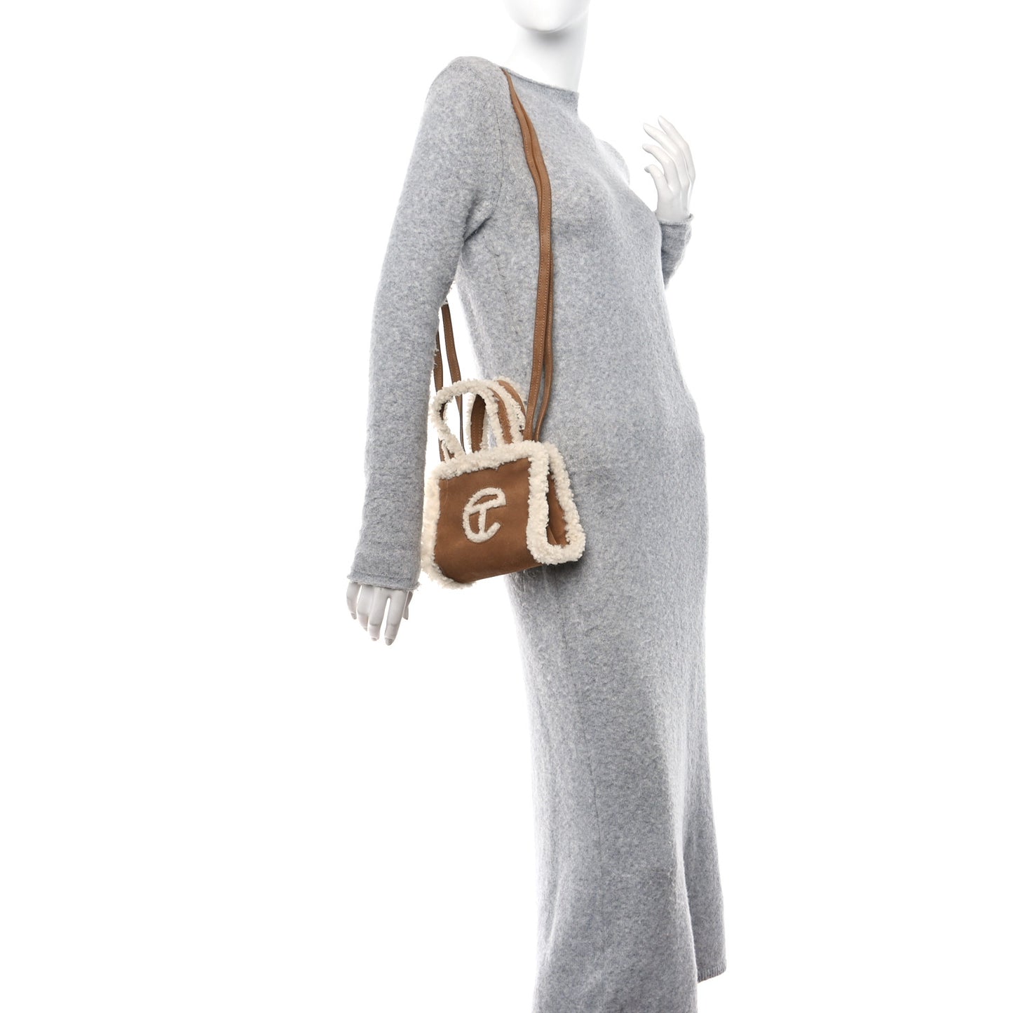 X UGG Suede shearling Small Shopping Bag Chestnut