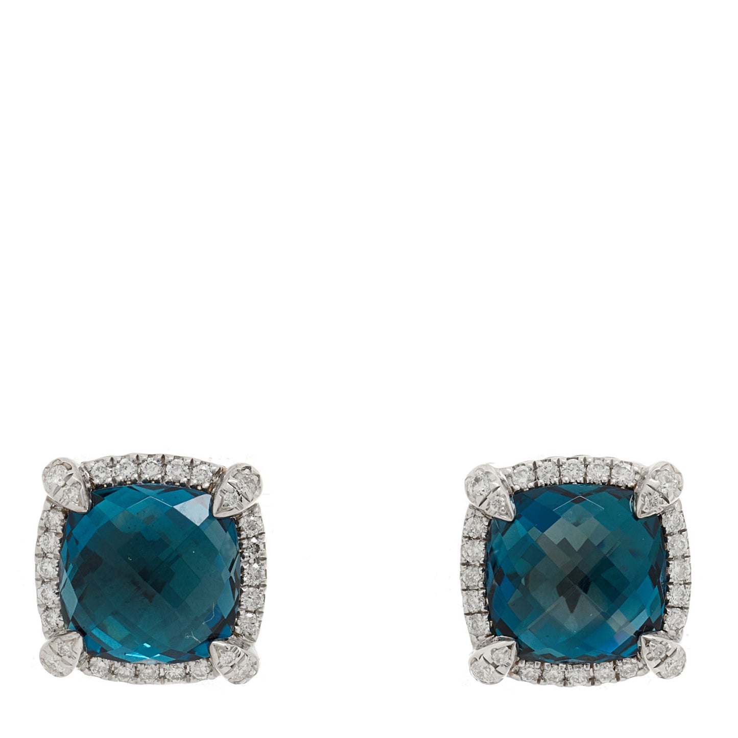 Sterling Silver Hampton Blue Topaz Diamond 9mm Chatelaine Bezel Stud Earrings
