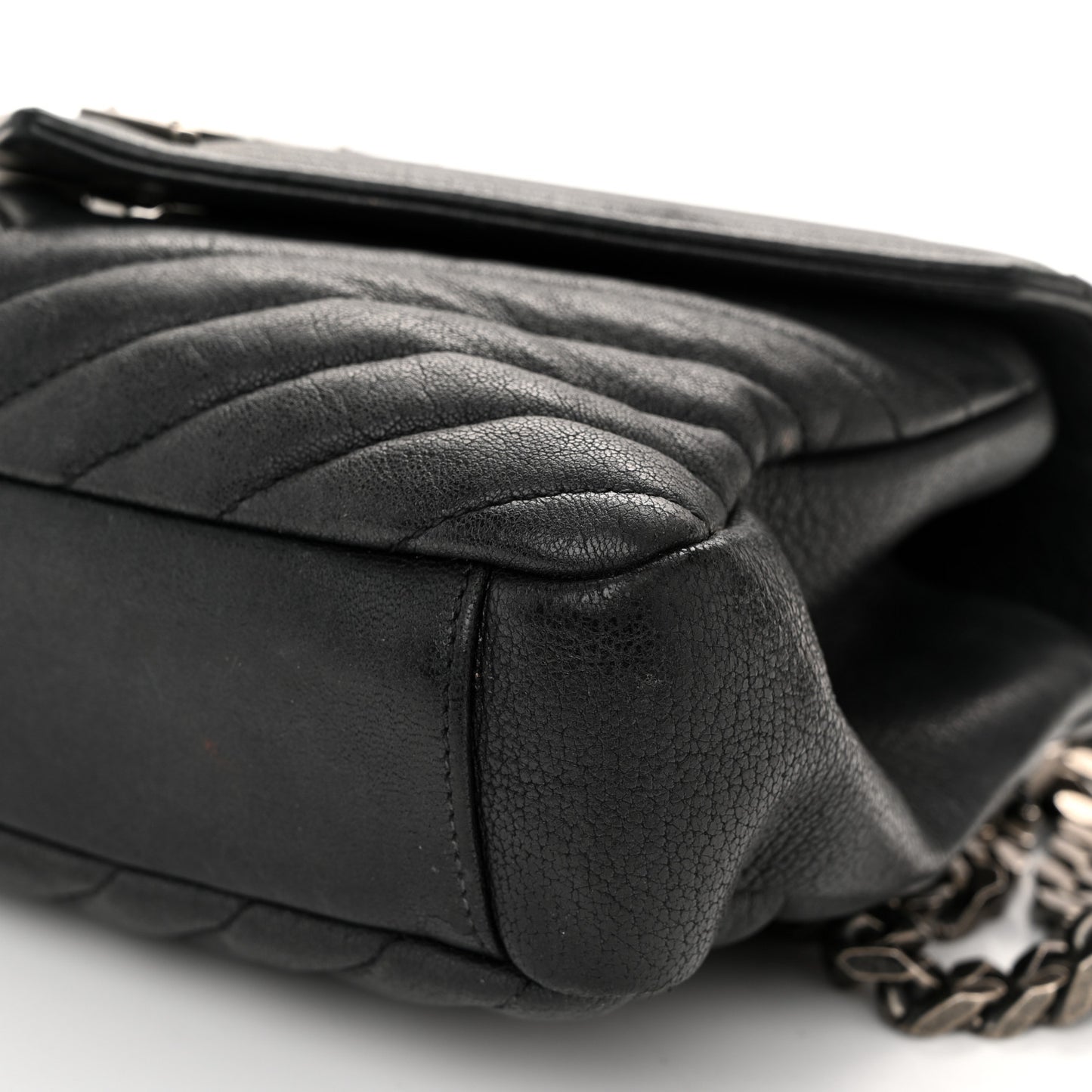 Sheepskin Matelasse Chevron Monogram Medium College Bag Black