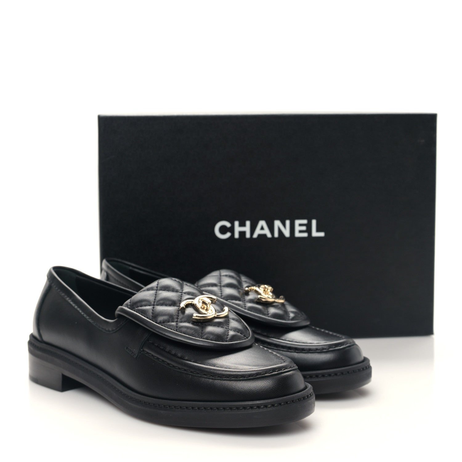 Chanel Lambskin Quilted CC Turnlock Loafers 38.5 Black 9 of 9
