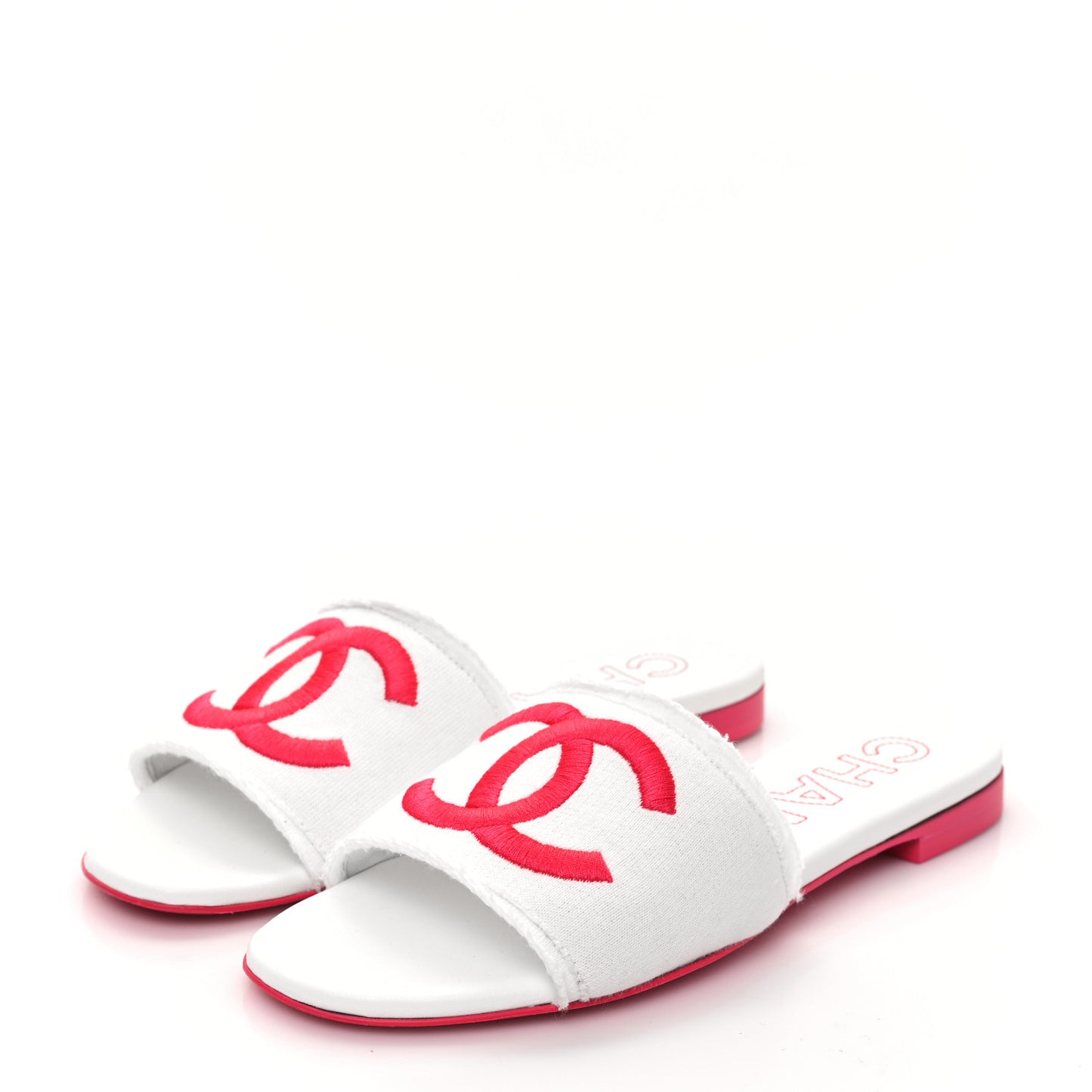 Jersey Knit CC Mules 37 White Fuchsia