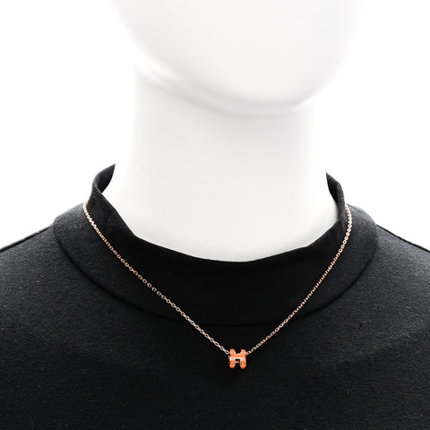 Lacquered Rose Gold Mini Pop H Pendant Necklace Orange