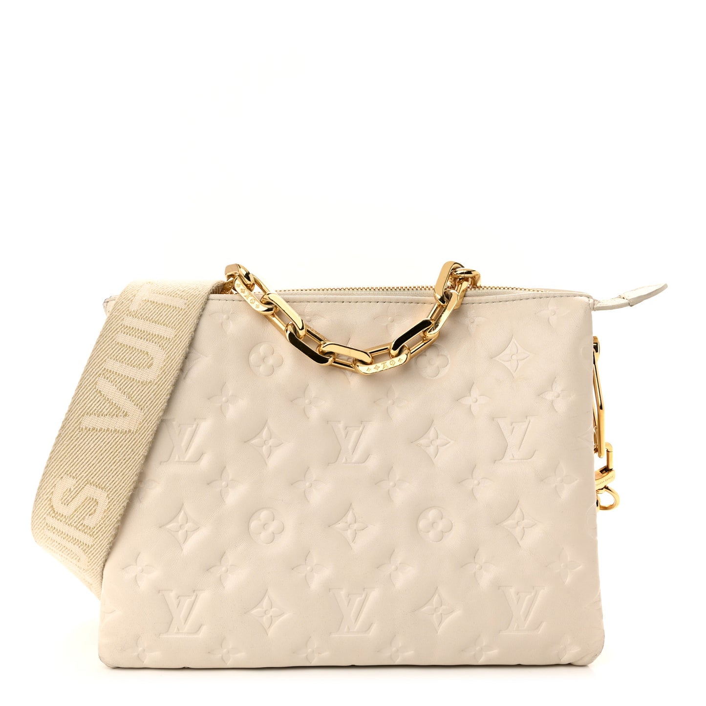 Lambskin Embossed Monogram Coussin PM Beige Cream