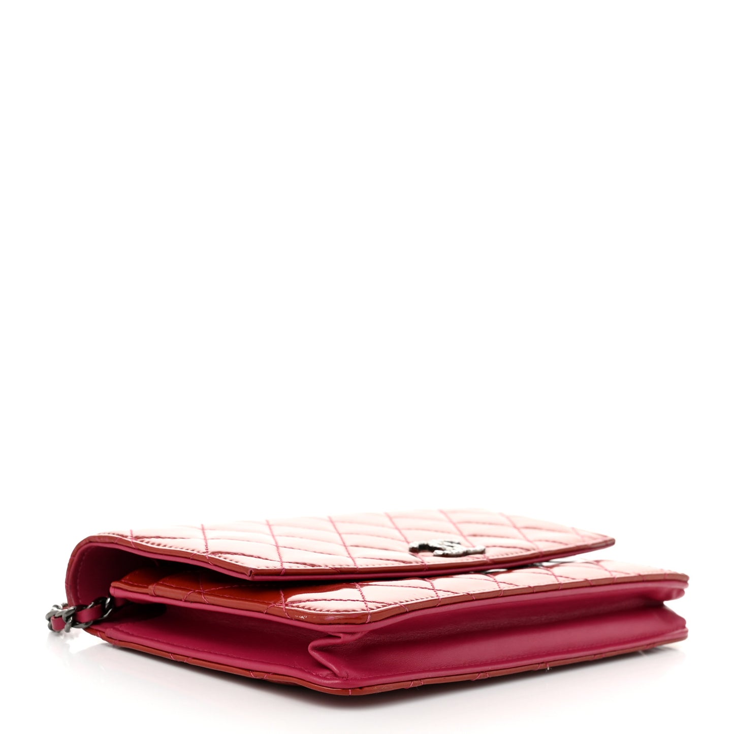 Patent Quilted Brilliant Wallet On Chain WOC Red