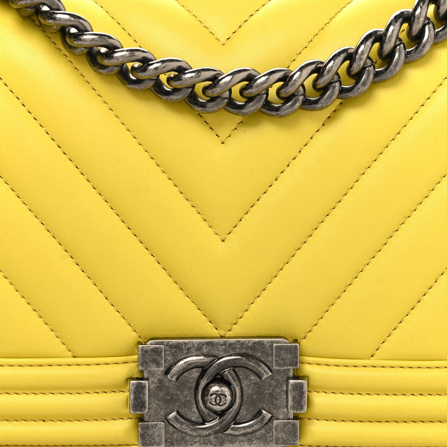 Calfskin Chevron Quilted Medium Boy Flap Yellow