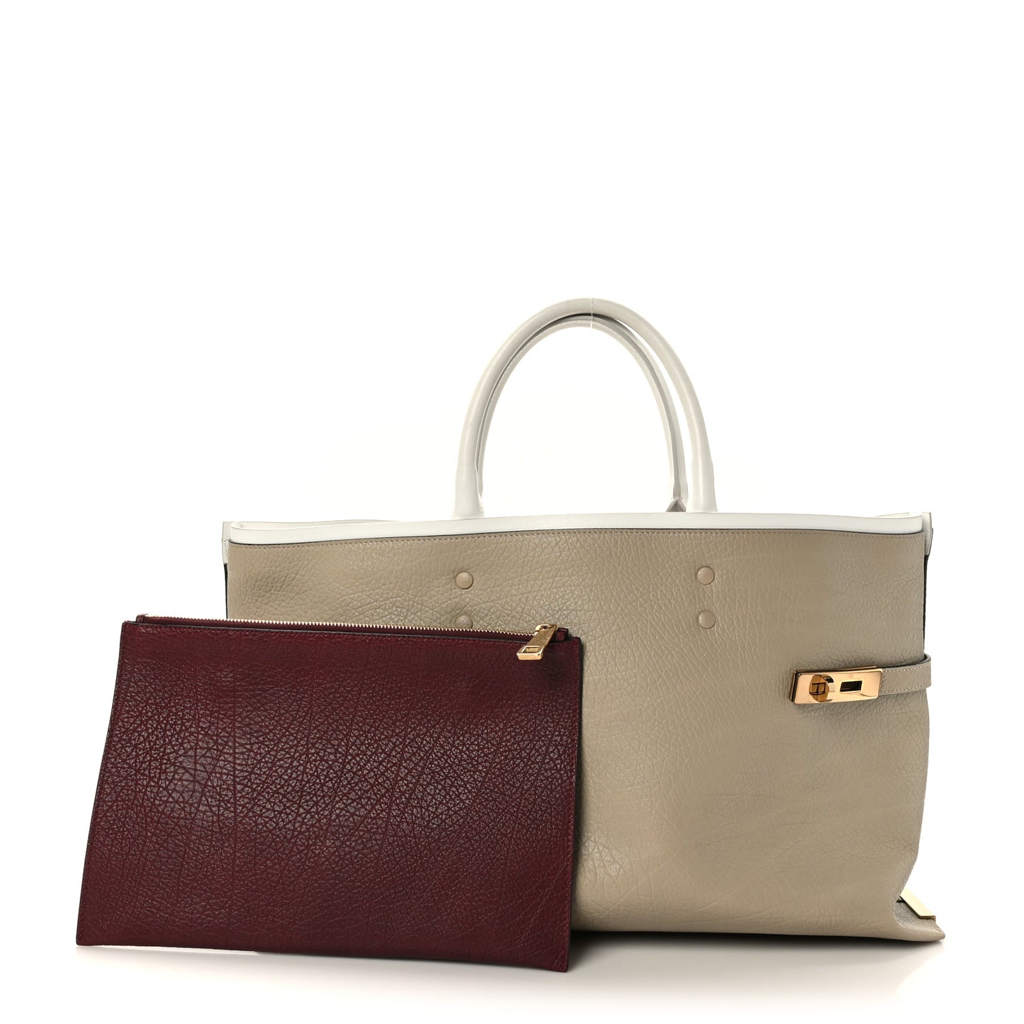 Grained Calfskin Large Charlotte Tote Motty Grey White