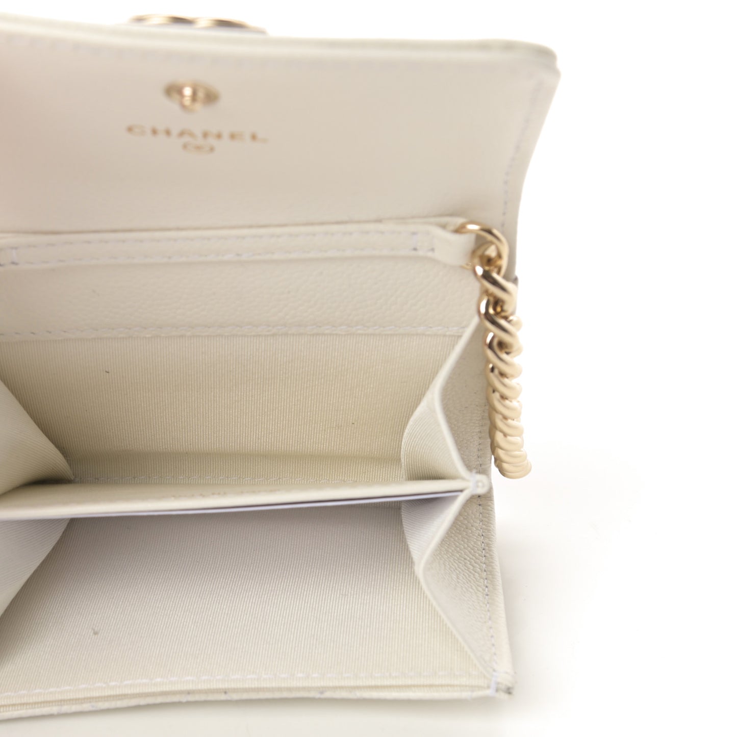 Caviar Quilted Boy Card Holder On Chain White
