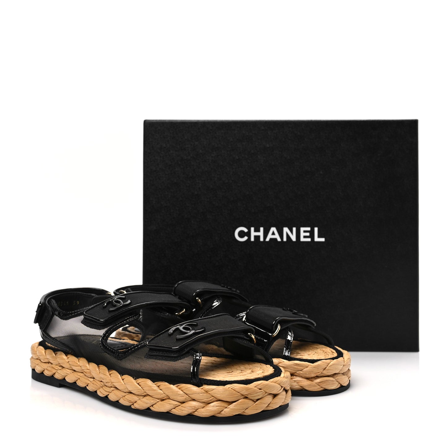 Mesh Patent Calfskin Velcro Dad Sandals 39 Black