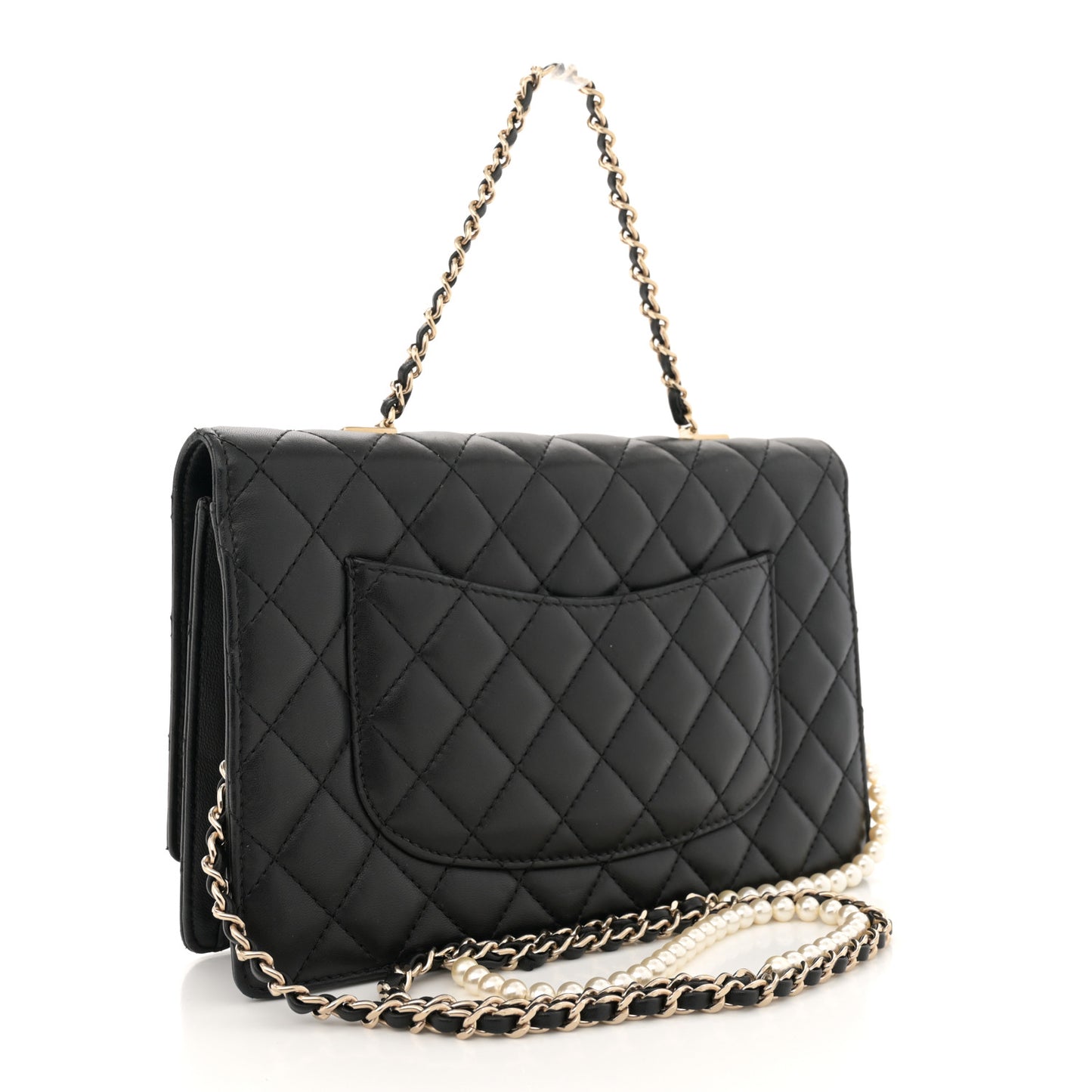 Lambskin Quilted Fantasy Pearl Flap Black