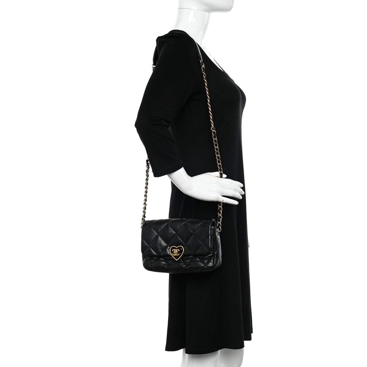 Lambskin Plexiglass Quilted Coco Love Flap Black