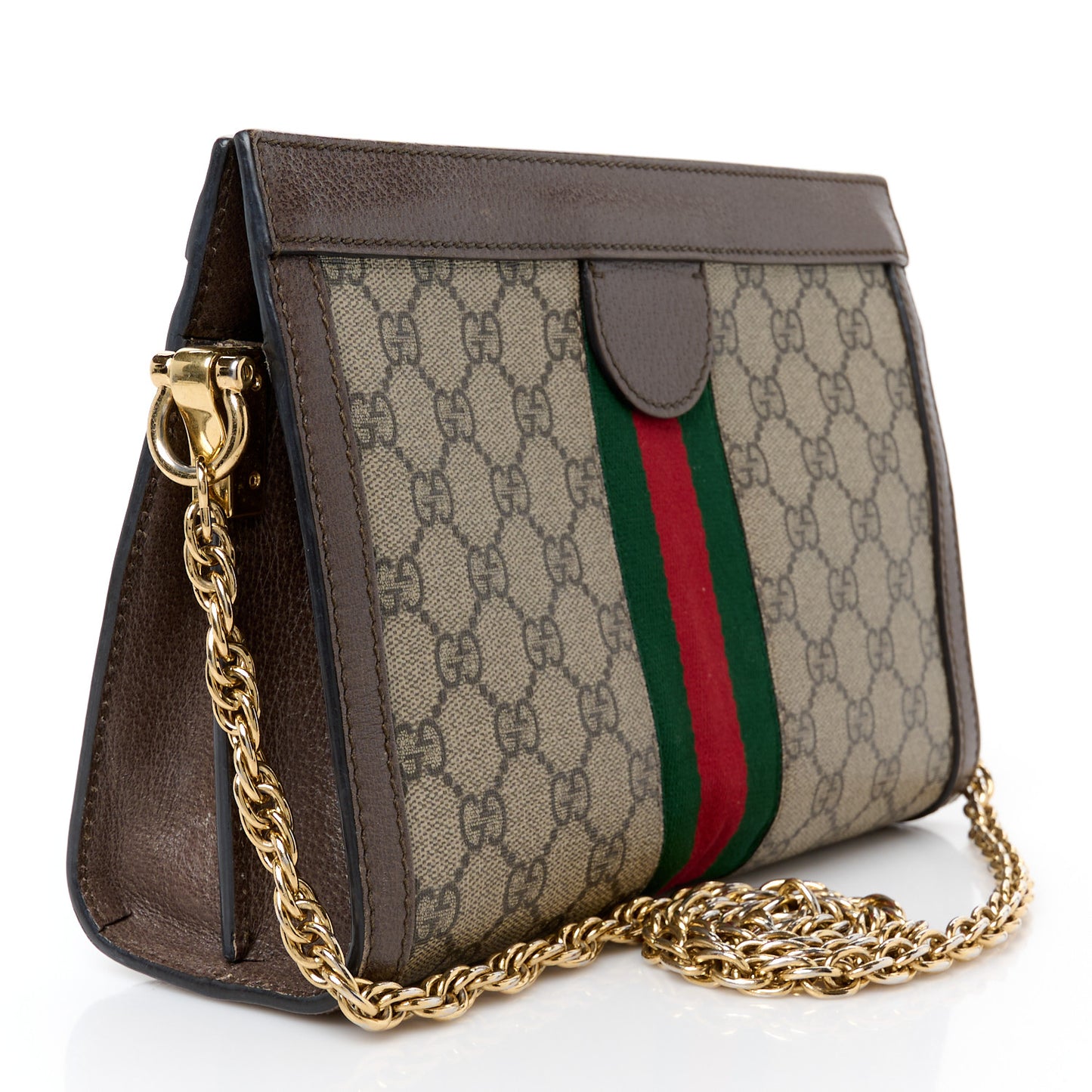 GG Supreme Monogram Web Small Ophidia Chain Shoulder Bag Brown