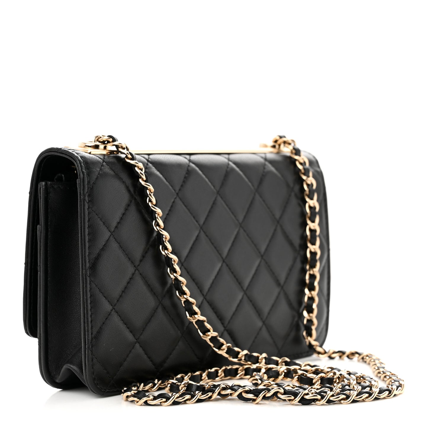 Lambskin Quilted Trendy CC Wallet On Chain WOC Black