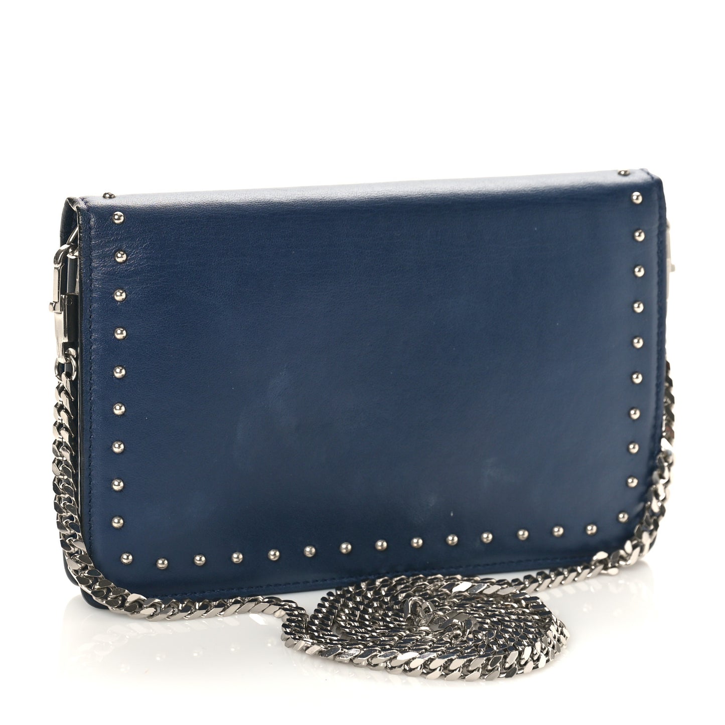 Calfskin Studded Pandora Chain Wallet Navy
