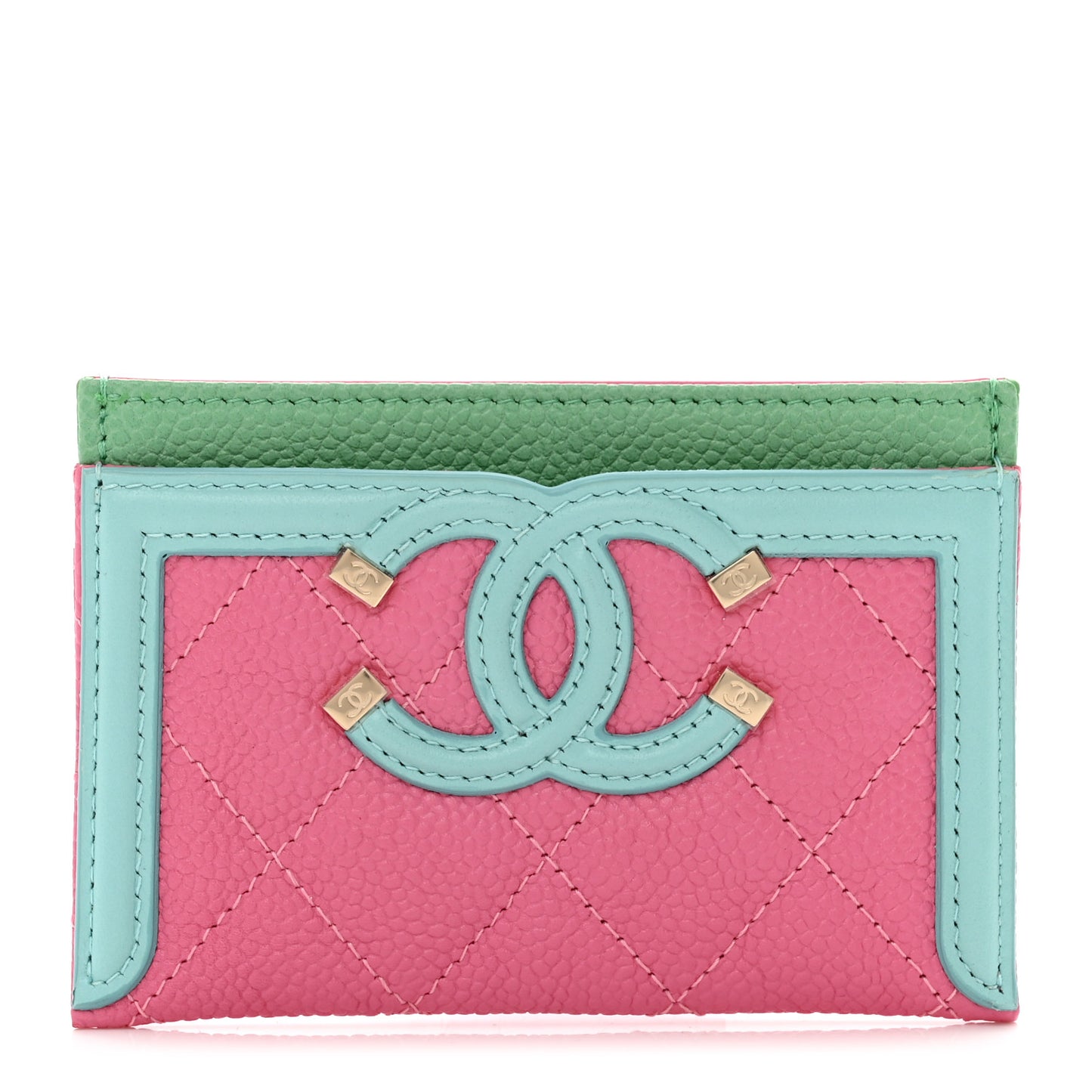 Caviar Quilted CC Filigree Card Holder Pink Blue Green