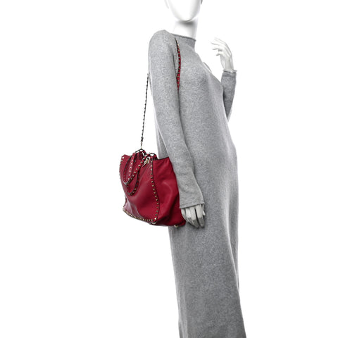 Vitello Medium Rockstud Tote Deep Rose