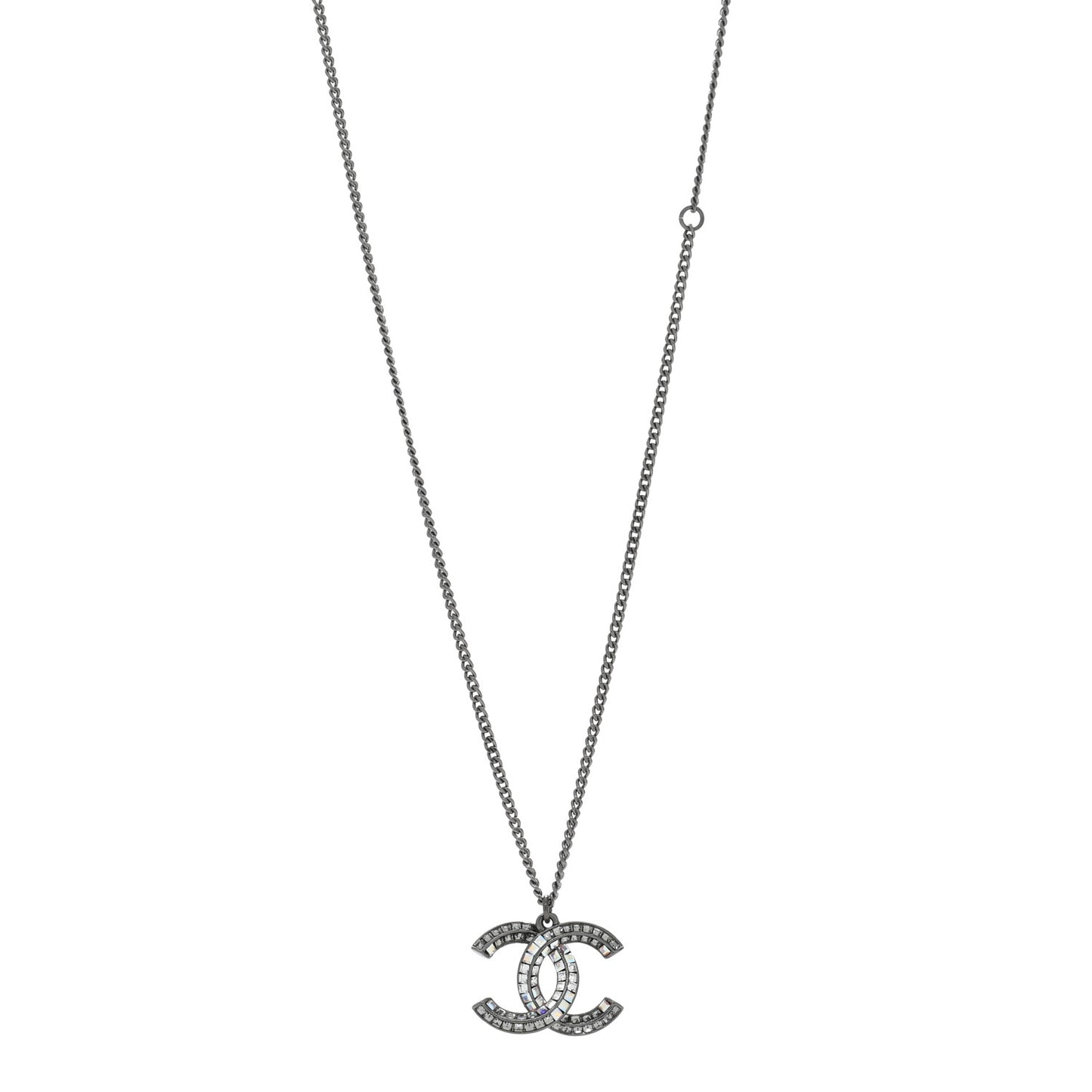 Ruthenium Crystal Baguette Large CC Necklace Multicolor