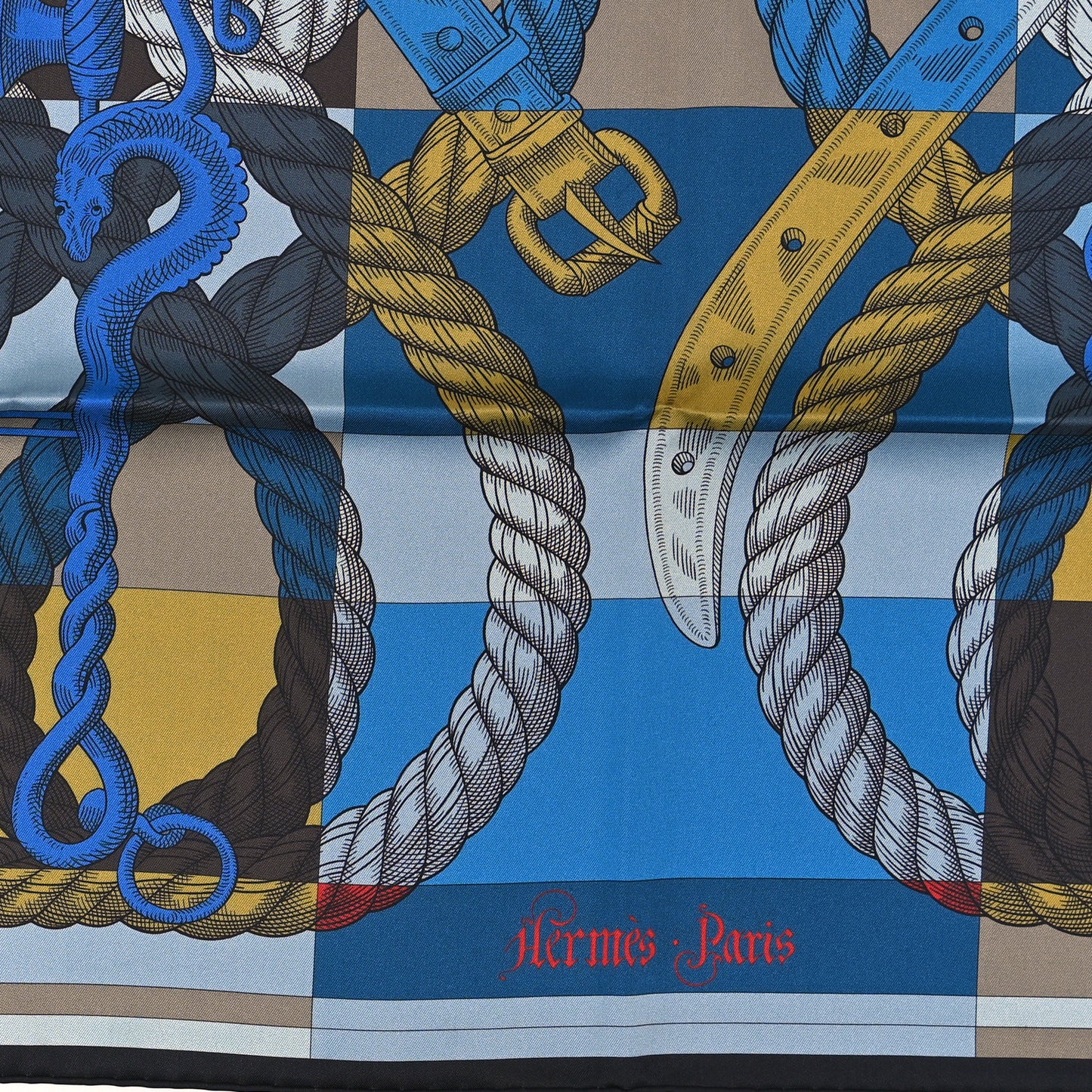 Silk Double Face Della Cavalleria Finesse Scarf 90 Bleu Gold Taupe