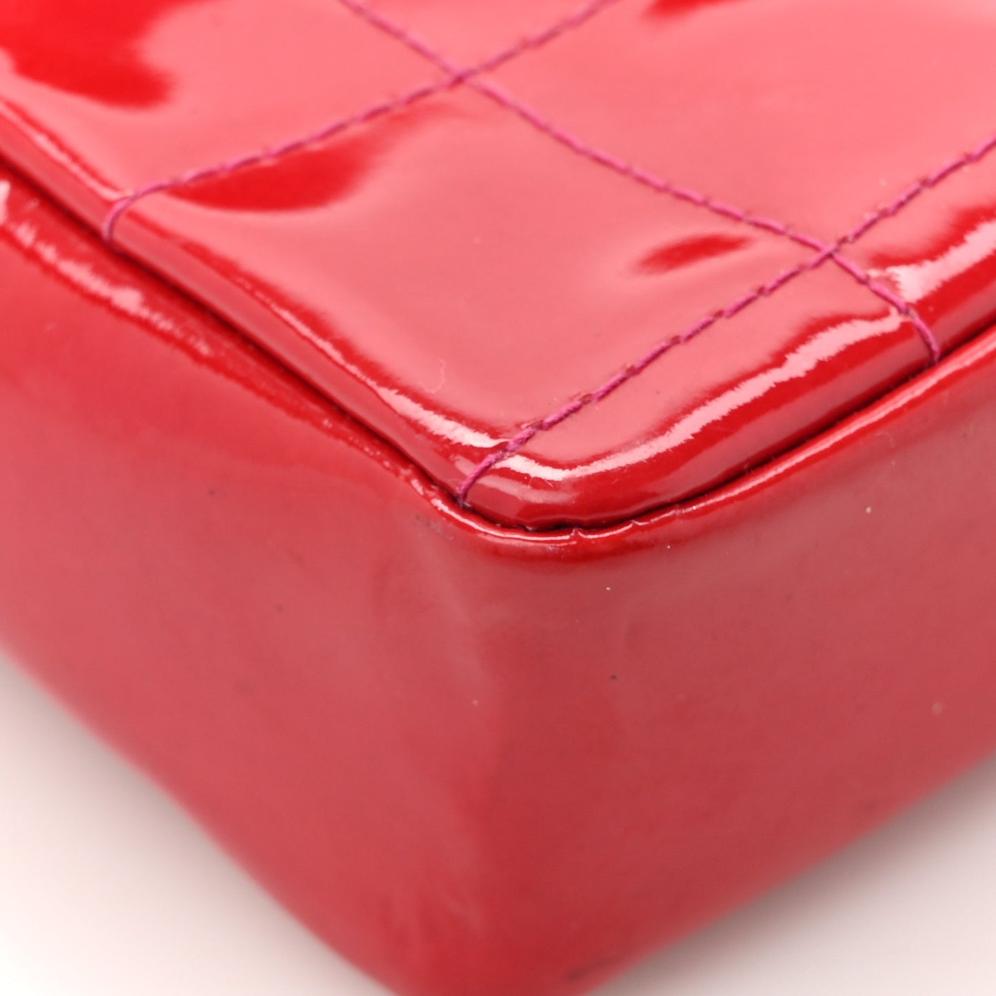 Patent Square Quilted Extra Mini Convertible Flap Belt Bag Red
