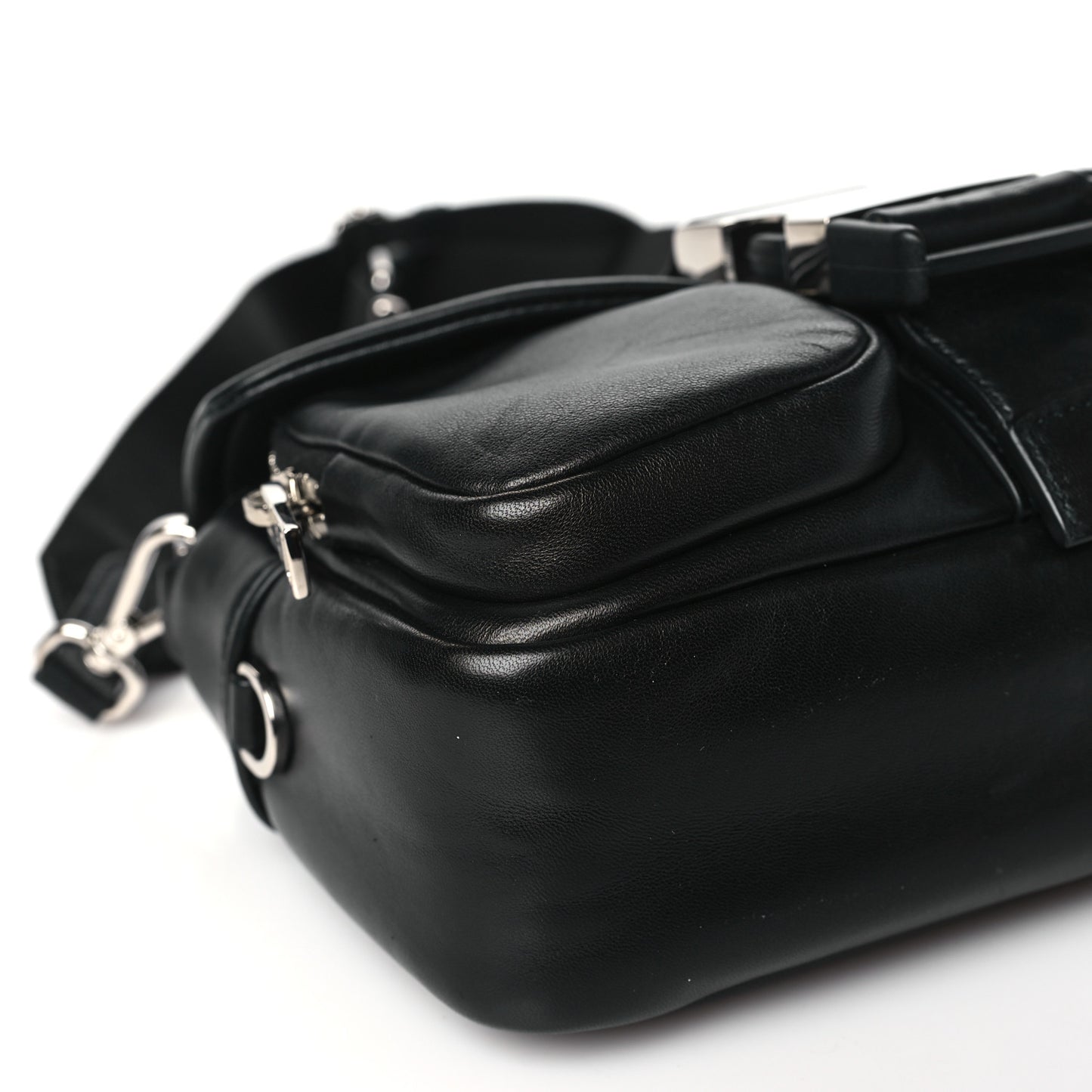 Nappa Double Pocket Buckle Shoulder Bag Black