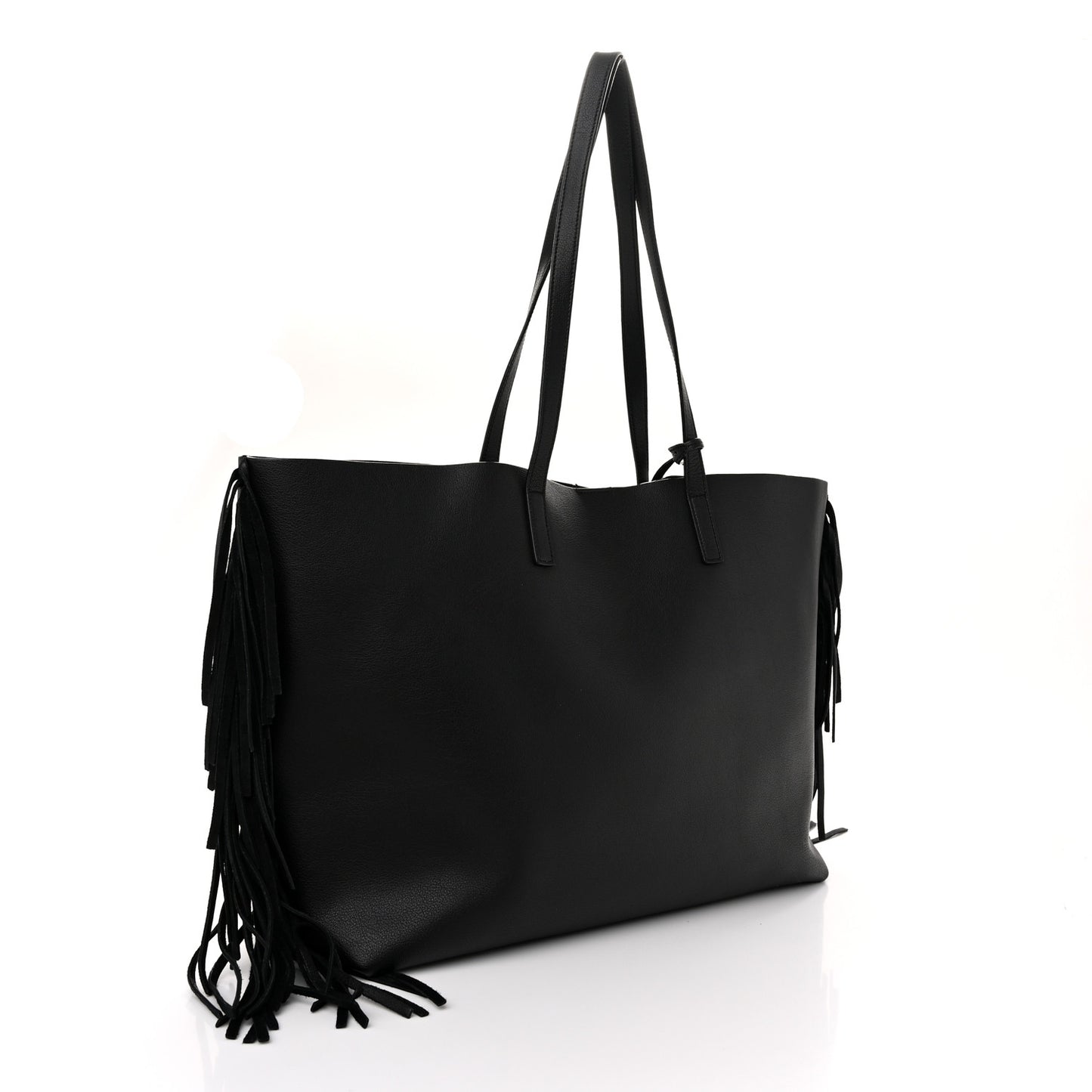 Calfskin Large Fringe Shopping Tote Black