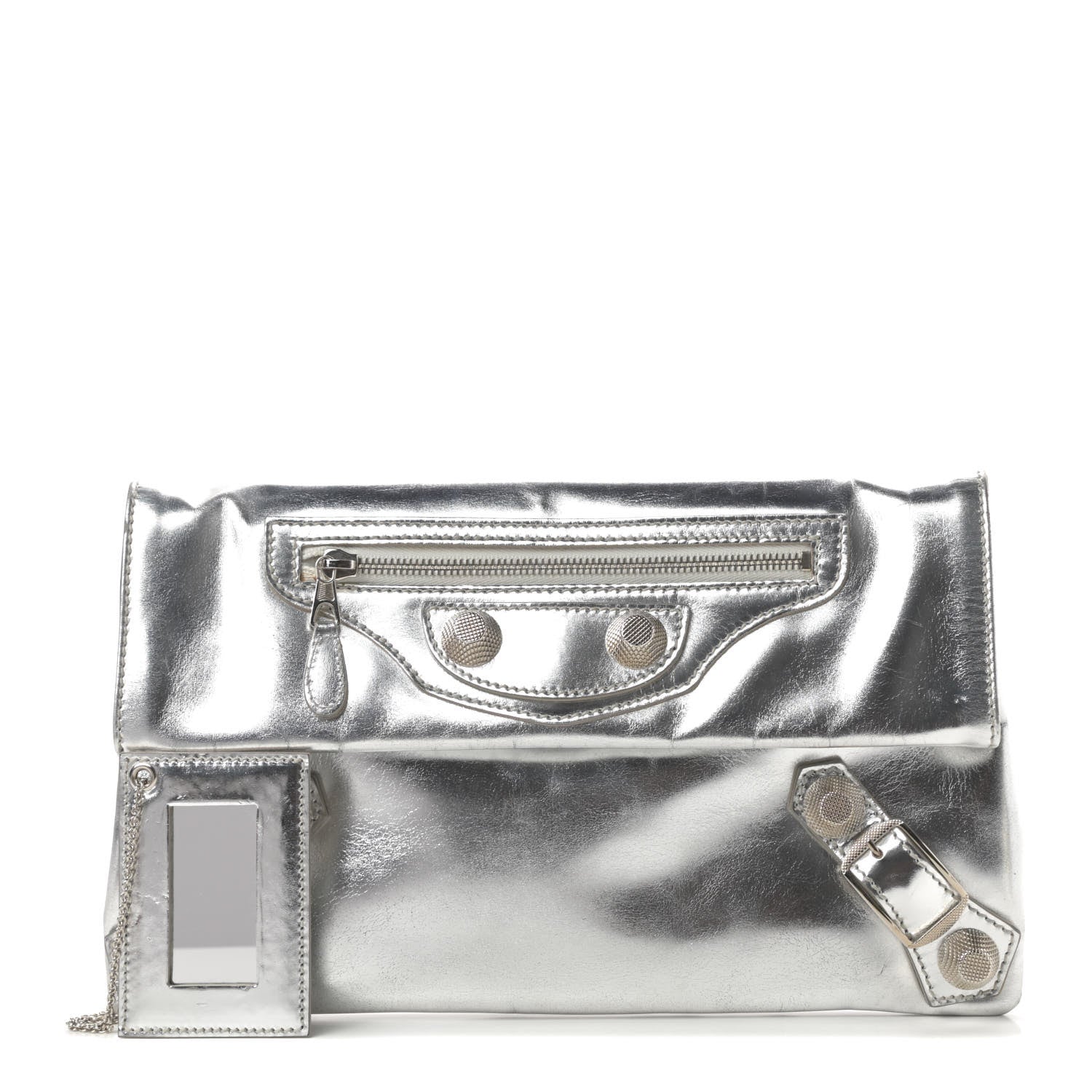 Balenciaga Laminated Calfskin Giant 21 Silver Hardware Envelope Clutch Silver 1 of 15