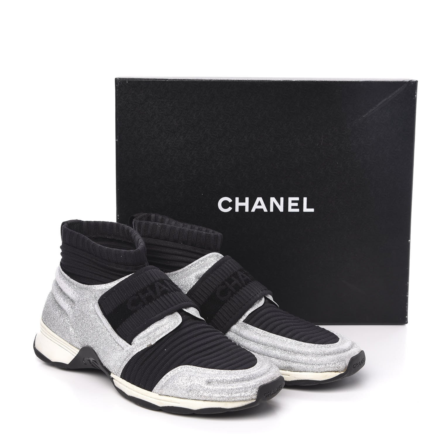 Chanel Glitter Stretch Fabric CC Sneakers 39 Black Silver 8 of 8
