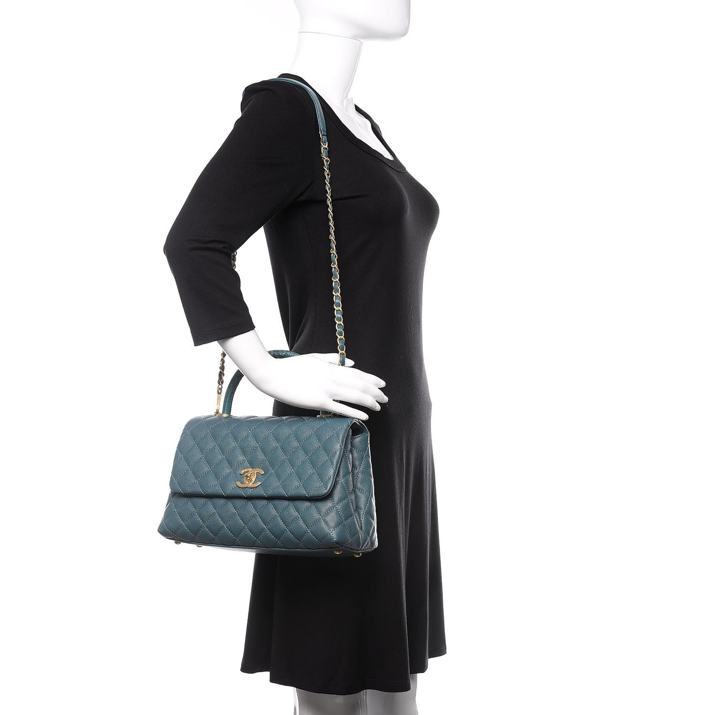 Caviar Lizard Quilted Small Coco Handle Flap Blue