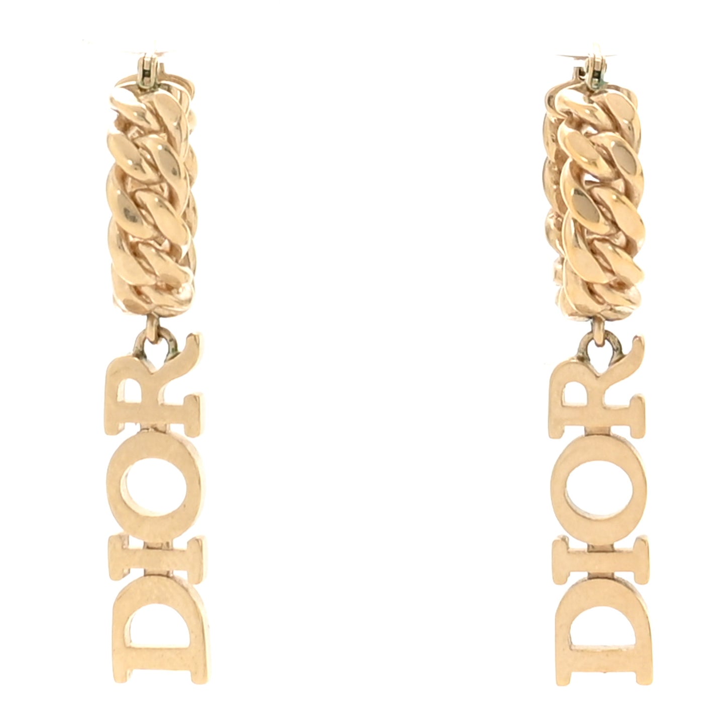 Metal Twist Hoop Logo Drop Earrings Gold