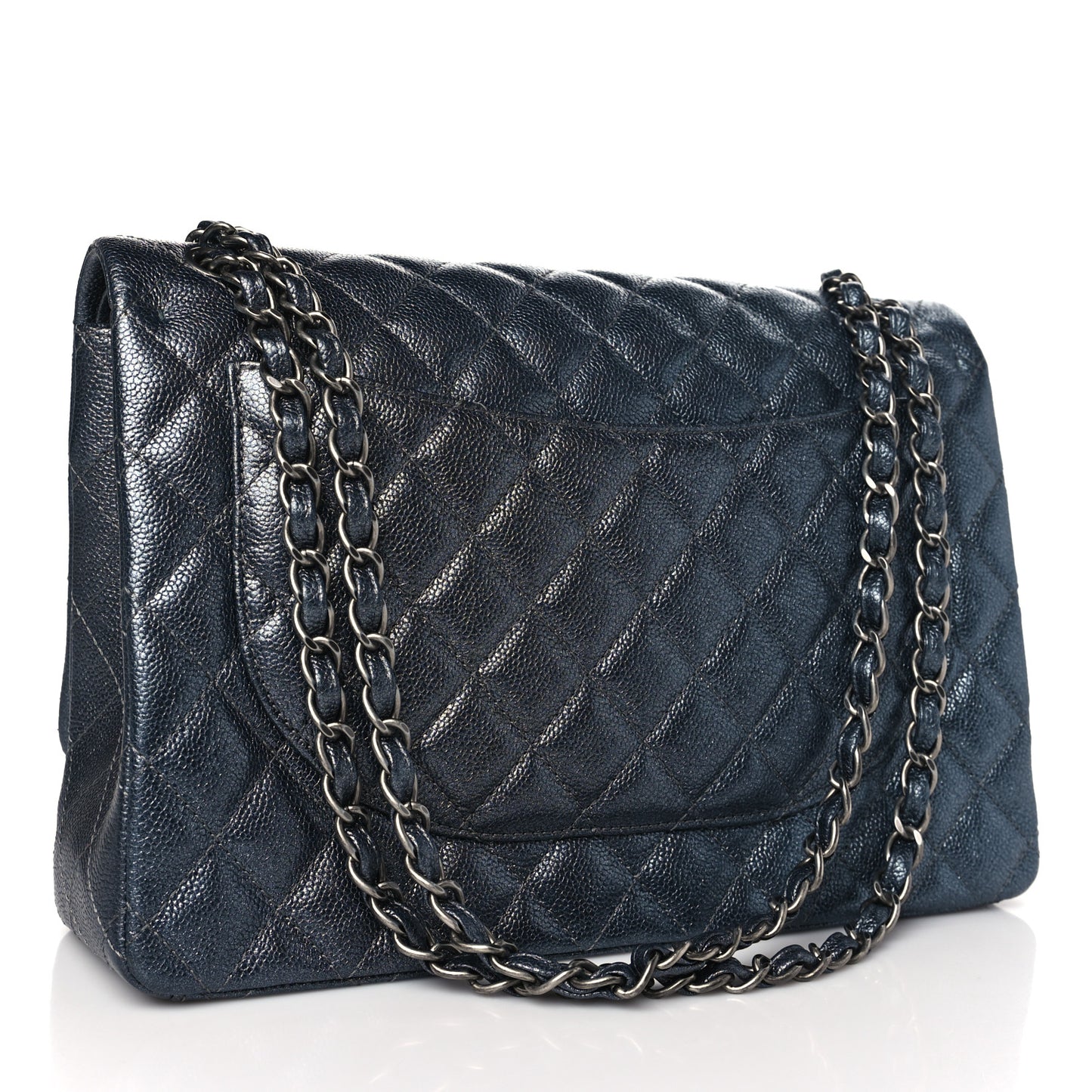 Metallic Caviar Quilted Maxi Double Flap Charcoal